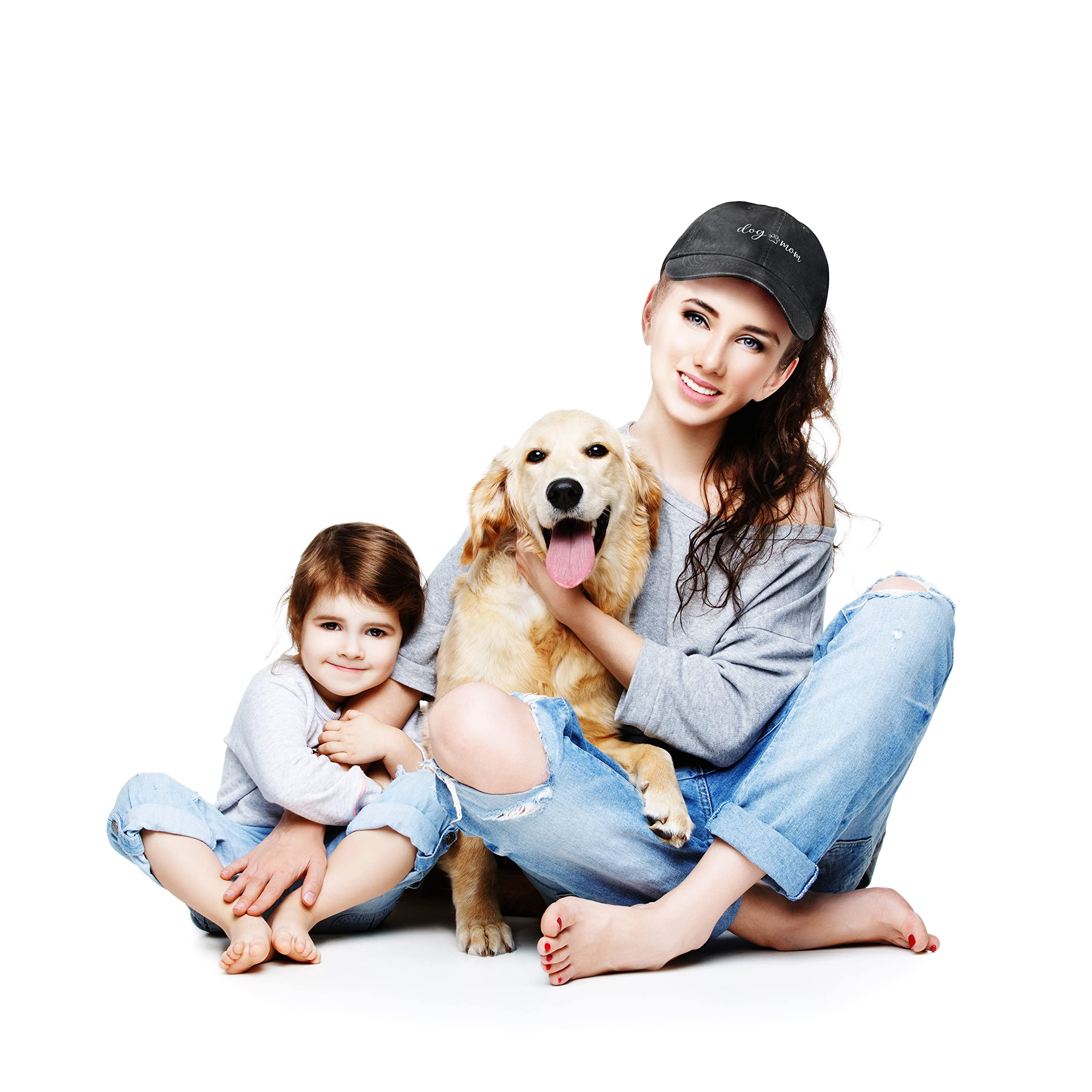 Harycnct Women'S Dog Mom Hat Vintage Adjustable Baseball Cap Washed Cotton Denim Dog Girls Hat