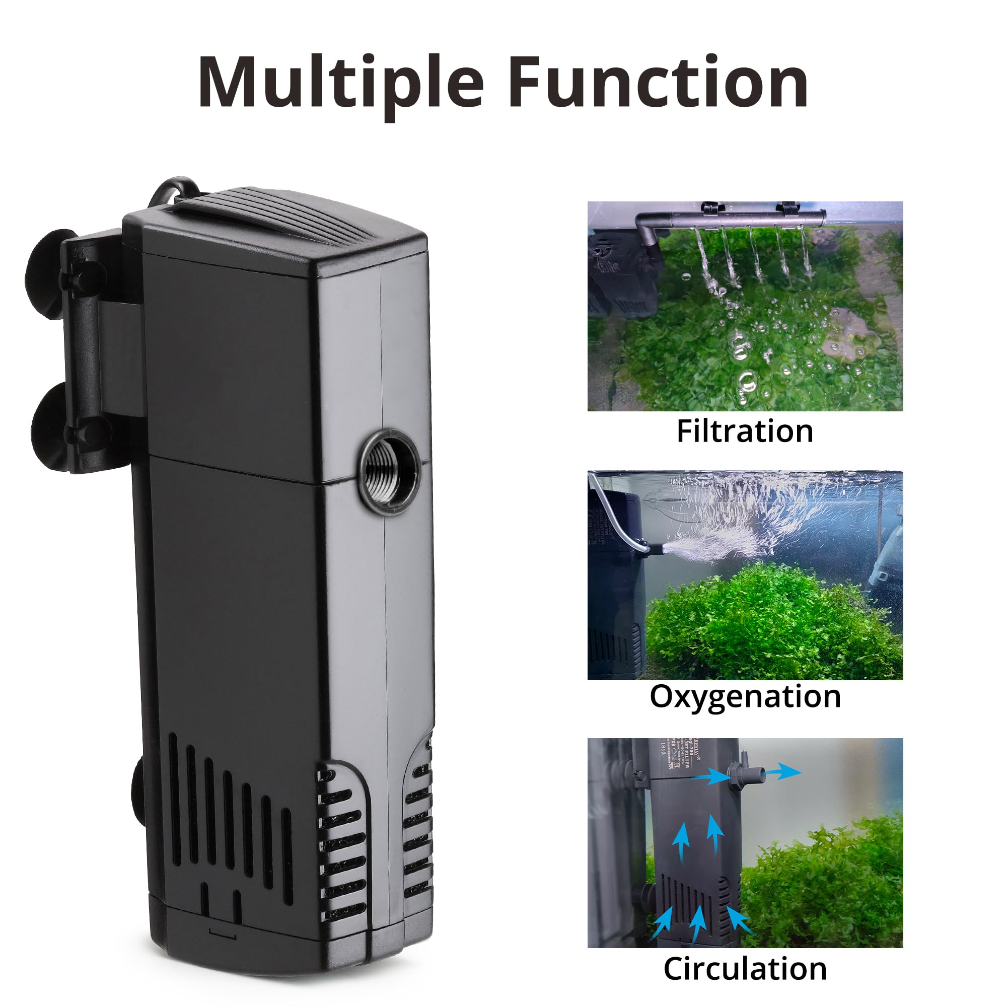 Nicrew Aquarium Internal Filter, Submersible Power Filter For Fish Tanks 40-66 Gallon, 264 Gph