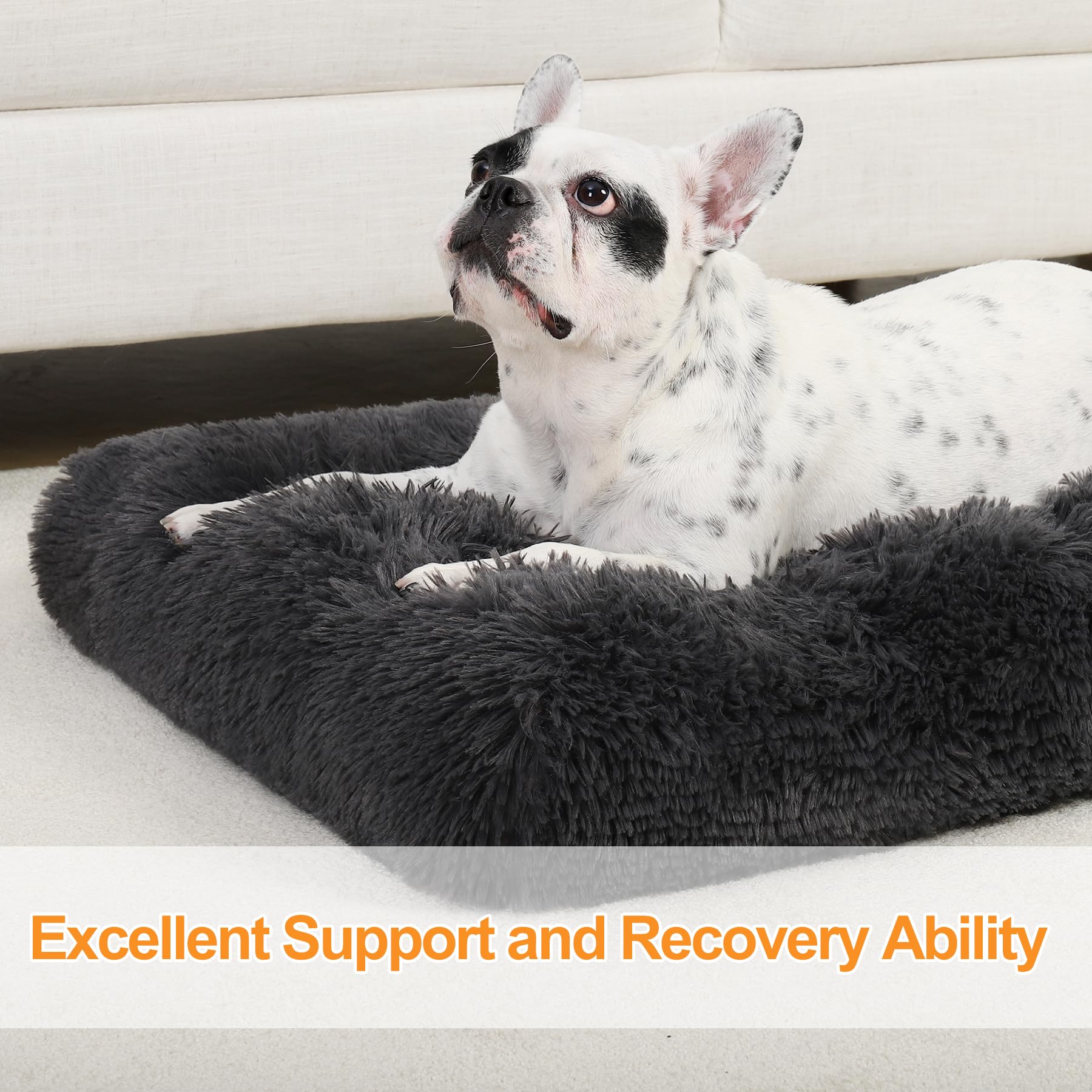 Ksiia Dog Crate Bed Washable Dog Beds For Small Dogs Deluxe Plush Fluffy Comfy Thick Kennel Pad Anti-Slip & Anti-Scratch Pet Sleeping Mat, 23 X 18 Inch, Dark Gray