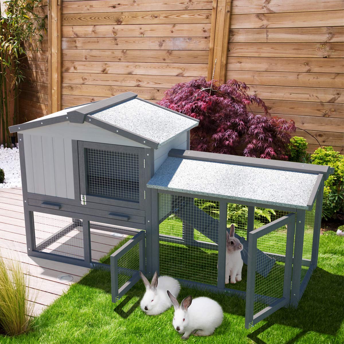 Tangkula Large Chicken Coop, 58 Wooden Hen House Outdoor Backyard Garden Bunny Rabbit Hutch with Ventilation Door, Removable Tra