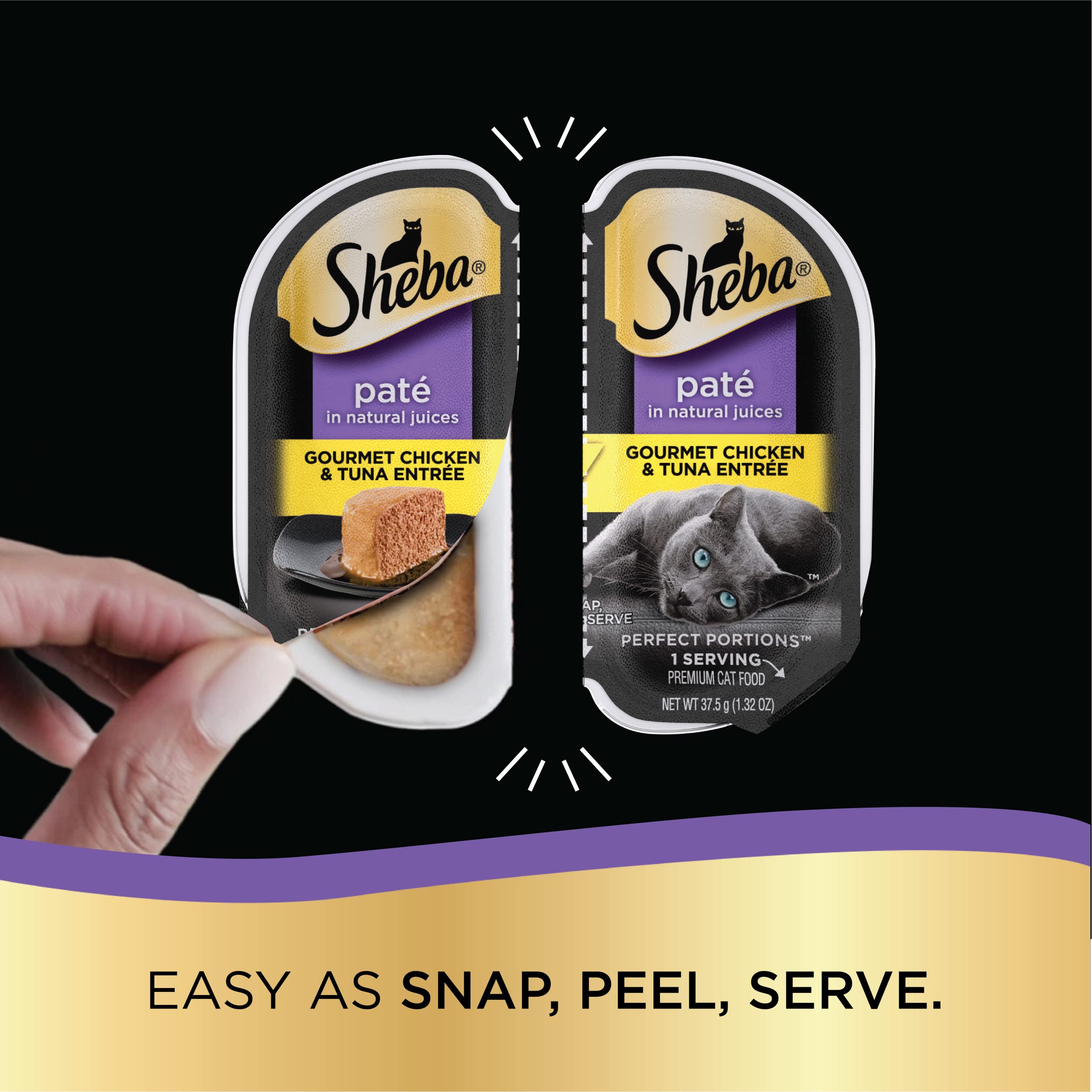 Sheba Perfect Portions Pat   Wet Cat Food Trays (24 Count, 48 Servings), Gourmet Chicken and Tuna Entr  e, Easy Peel Twin-Pack T