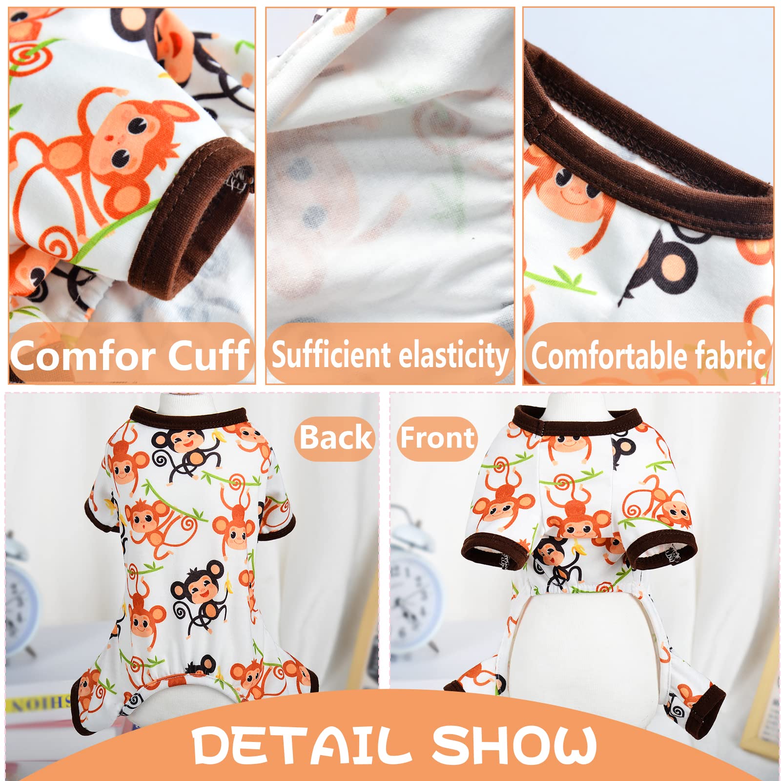 Dog Pajamas For Small Dogs, Chihuahua Pajamas, Puppy Clothes, Extra Small Puppy Pjs, Soft Pet Onesies,Dog Shirts Chihuahua Yorkie Teacup Cat Clothing (Brown Monkey, Small)