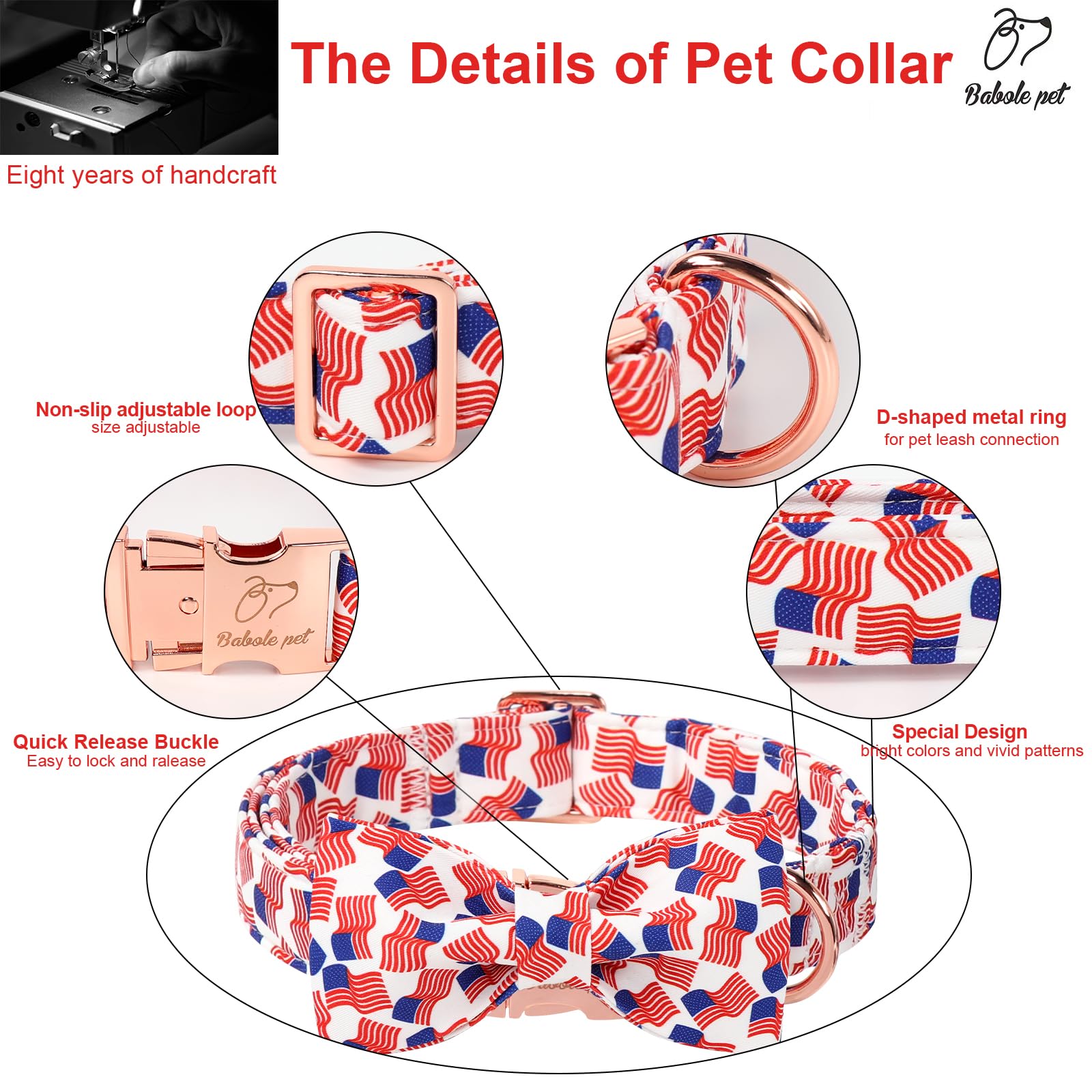 Babole Pet American Flag Dog Collar With Bow Tie - 4Th Of July Us Flag Bowtie Collar Independence Day Safety Patriotic Dog Colla