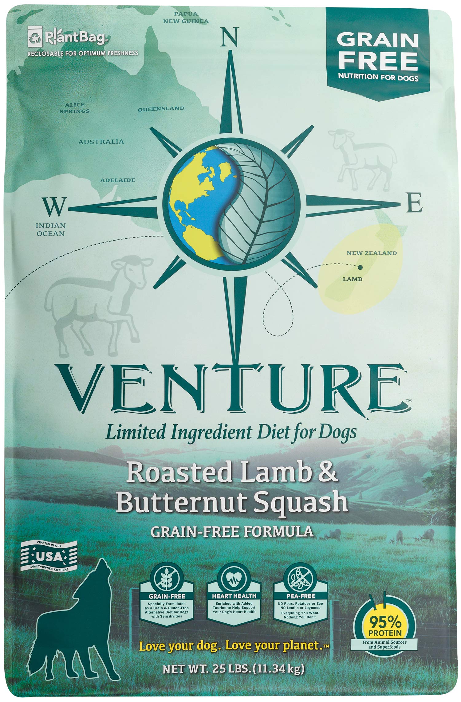 Earthborn Holistic Venture Roasted Lamb & Butternut Squash Limited Ingredient Dry Dog Food, 25 Pound (Pack of 1),