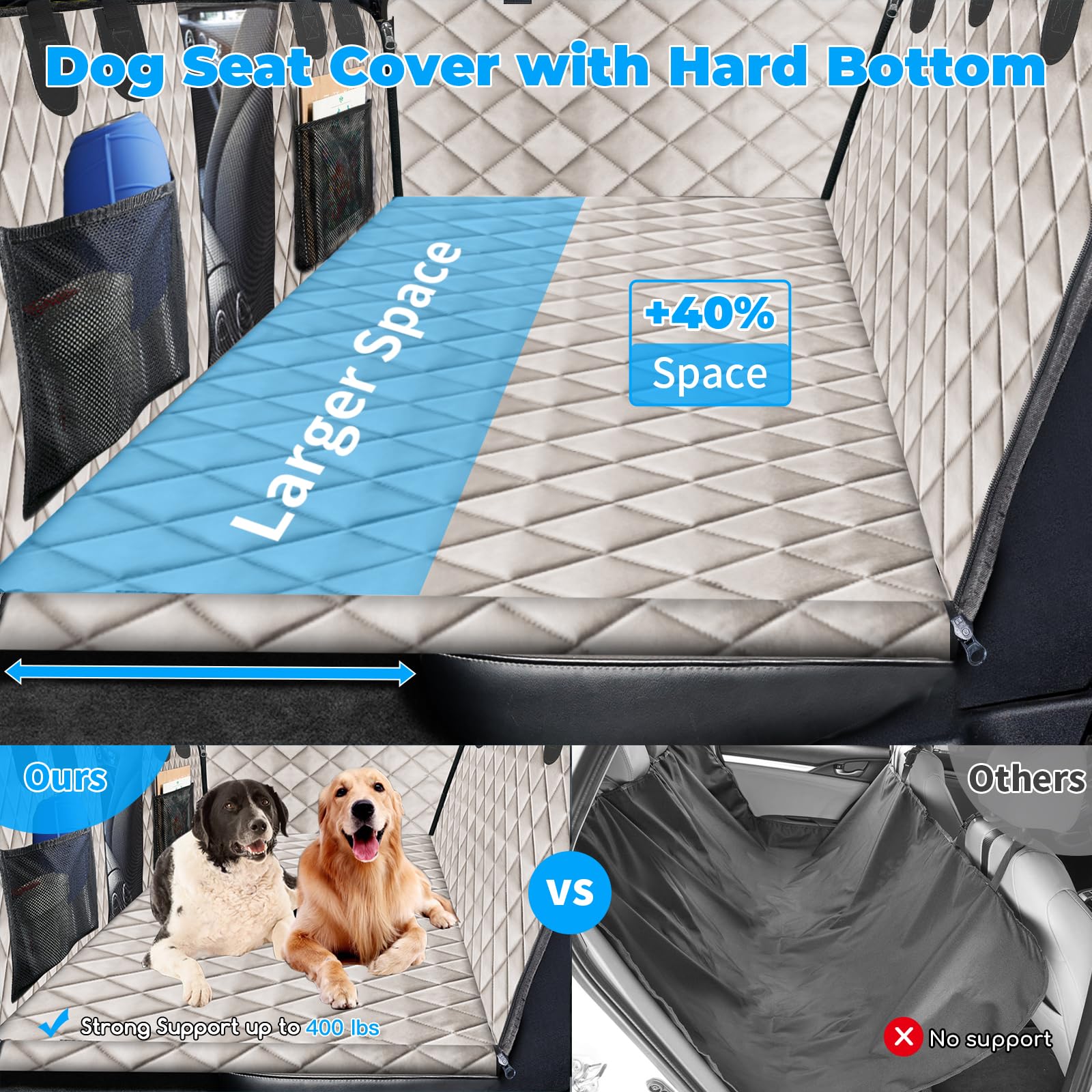 Urpower Xl Dog Back Seat Extender For Crew Cab Truck, Hard Bottom Dog Car Seat Cover Waterproof Dog Car Hammock Pet Backseat Bed, Pet Truck Accessories For F150 / Ram 1500/ Tundra Crew Cab