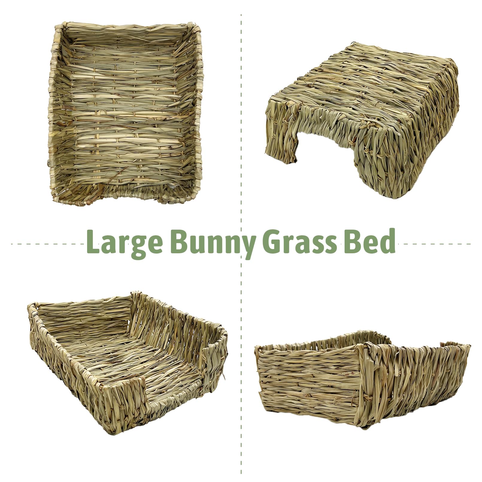 Hamiledyi Large Rabbit Grass Bed For Bunny, 21 Pcs Pet Bunny Chew Toys Natural Hand-Made Woven Hay Mat Hamster Straw Basket Smal