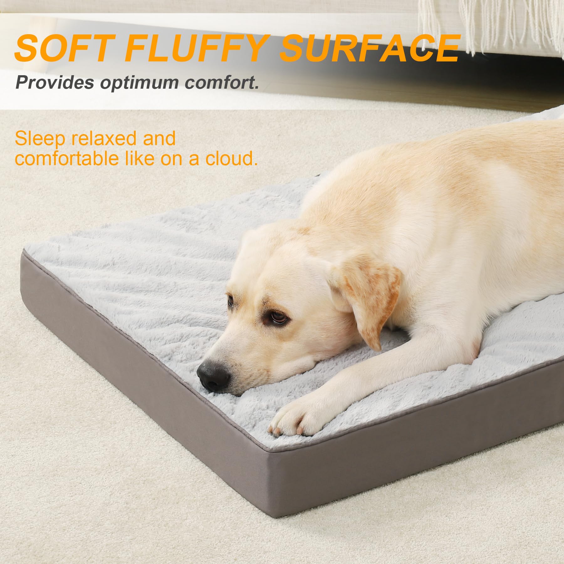 KSIIA Orthopedic Dog Bed, Waterproof Plush with Egg Crate Foam, Large 36x27 Inch, Gray, Model GD027, Washable, Nonskid Bottom