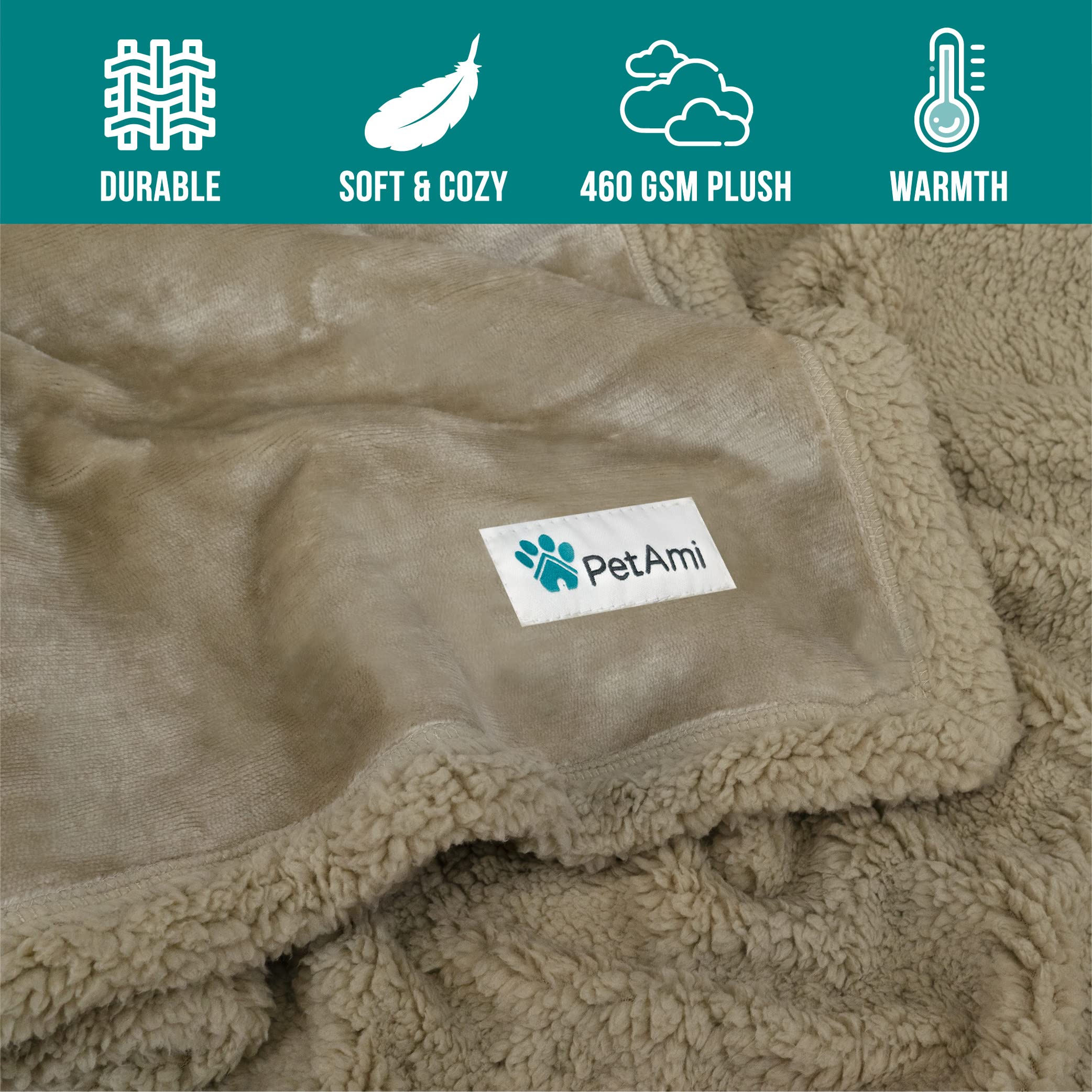 Petami Dog Blanket For Bed, Xl Pet Blanket Large Dogs, Fleece Furniture Couch Cover Protector Sofa Car Crate Kennel, Soft Sherpa Cat Throw Plush Reversible Washable, Twin 60X80 Solid Taupe