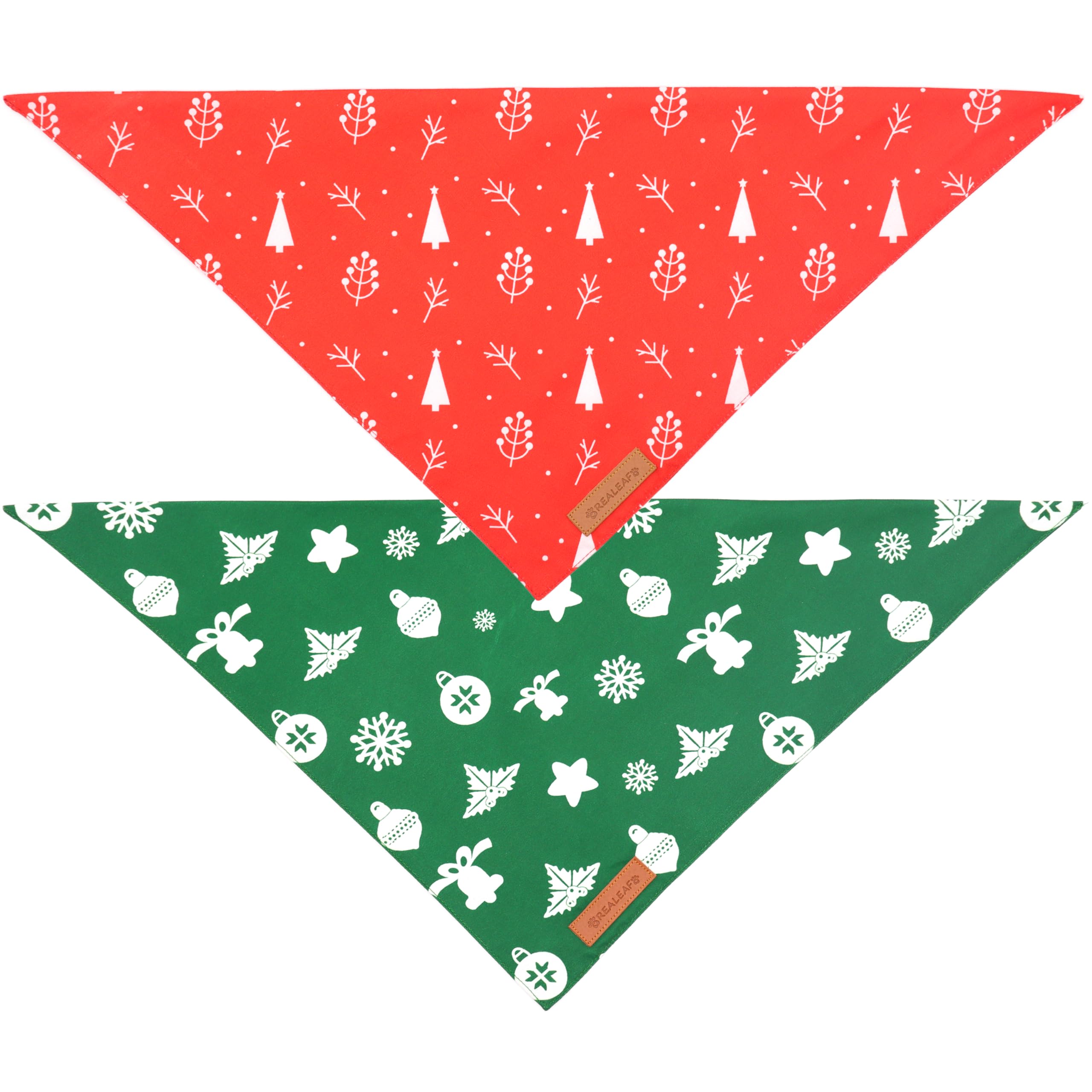 Realeaf Christmas Dog Bandanas 2 Pack, Reversible Red Green Pet Scarf For Boy And Girl, Premium Durable Fabric, Xmas Holiday Ban