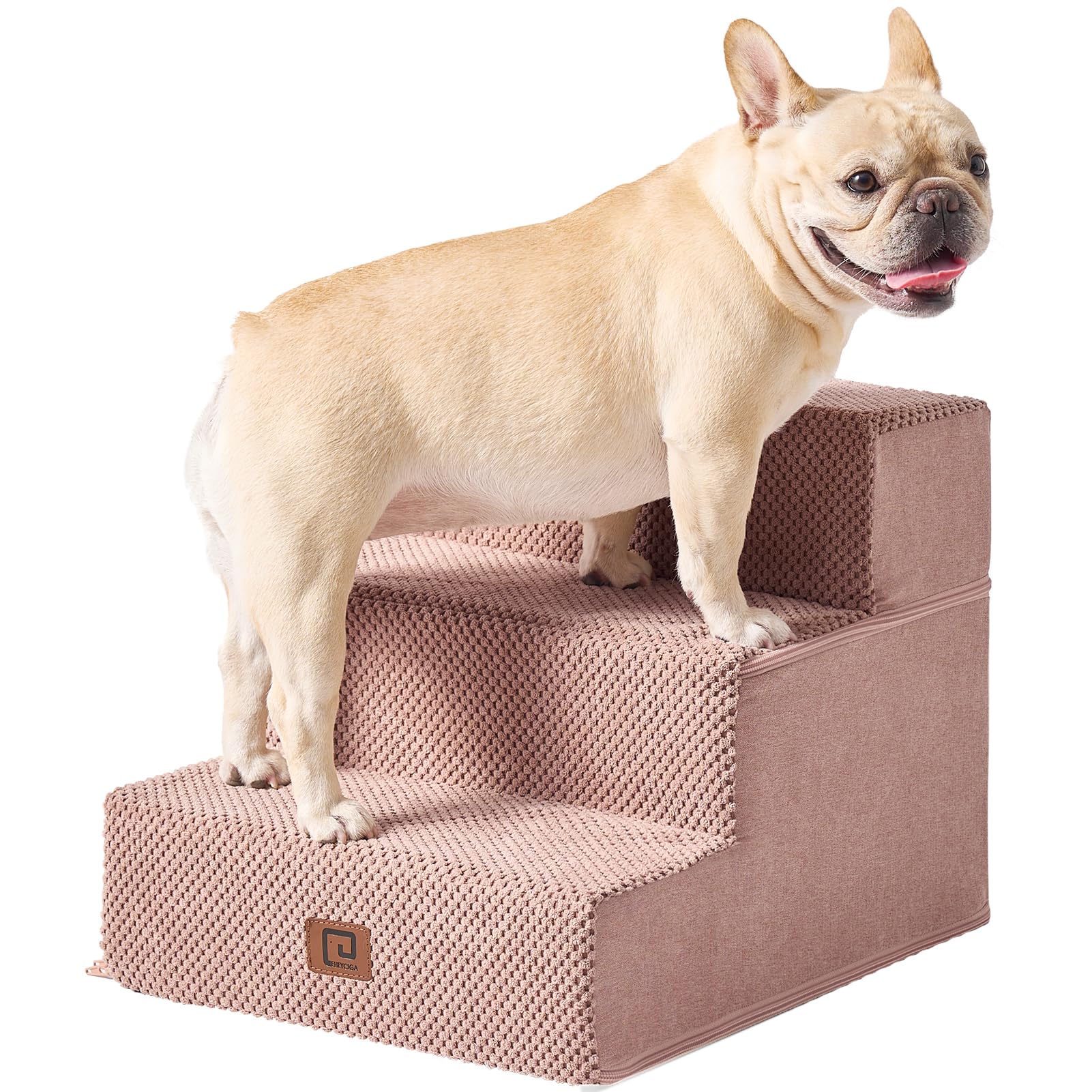 Eheyciga Dog Stairs For Small Dogs 13.5' H, 3-Step Dog Steps For Couch Sofa And Chair, Pet Steps For Small Dogs And Cats, Non-Slip Balanced Dog Indoor Ramp, Pink