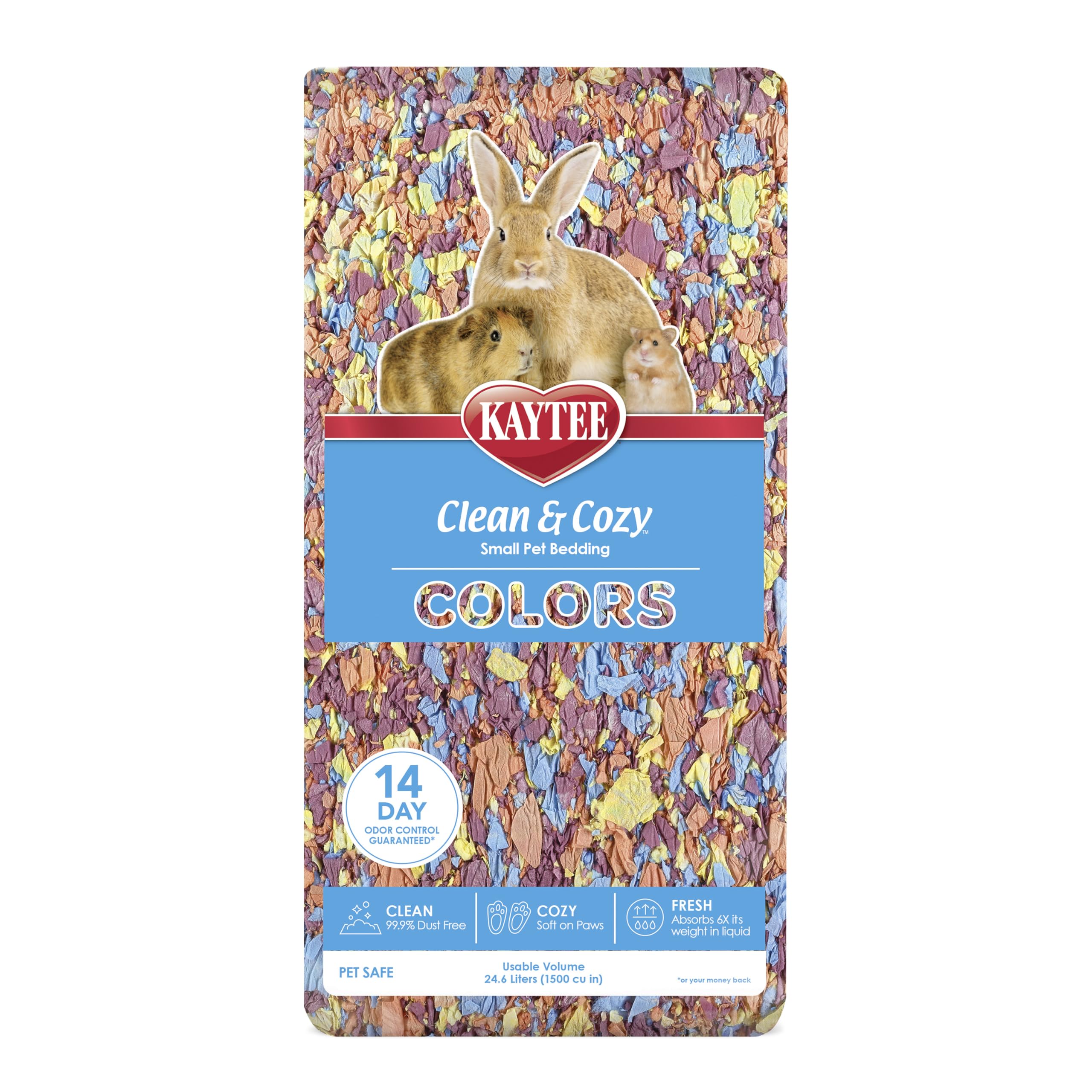 Kaytee Clean & Cozy Colors, Small Animal Bedding With Extreme Odor Control, Kaleidoscope, 24.6 Liters