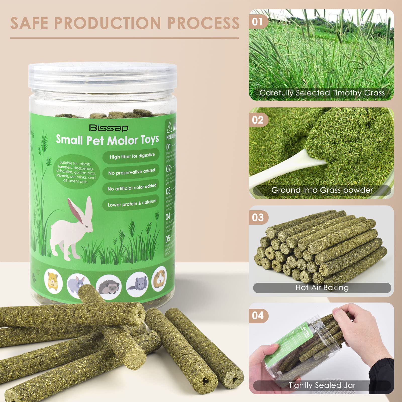 Bissap Timothy Hay Sticks for Rabbits 38PCS, Natural Timothy Grass Molar Teeth Stick Chew Toys for Bunnies Chinchillas Guinea Pi