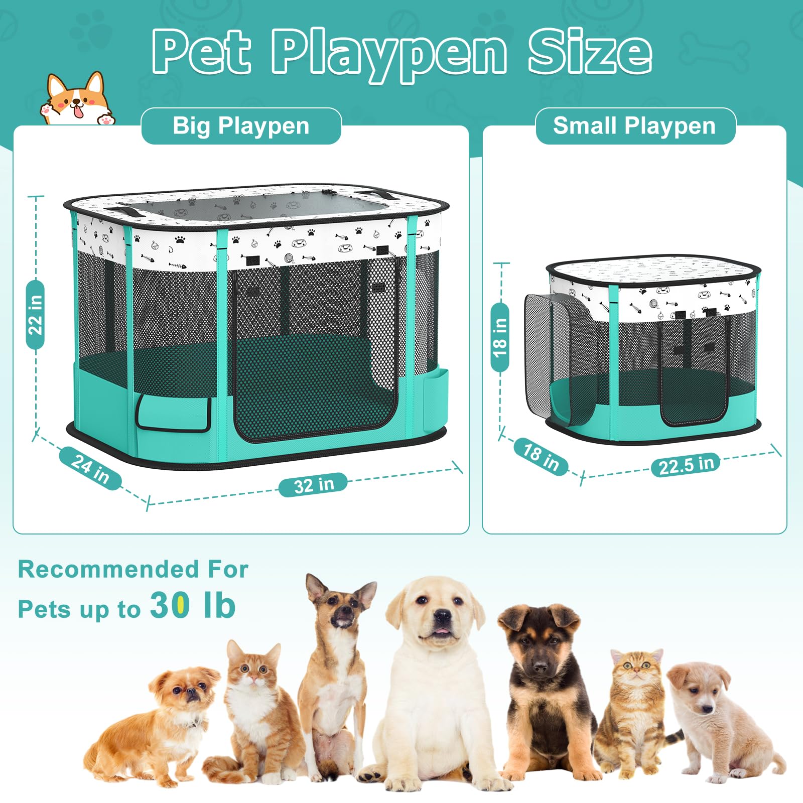 Bufor Portable Cat Playpen, Foldable Pet Dog Playpen With Pet Pee Pad, For Kitten Puppy Play Pen Indoor/Outdoor, Cats Enclosure