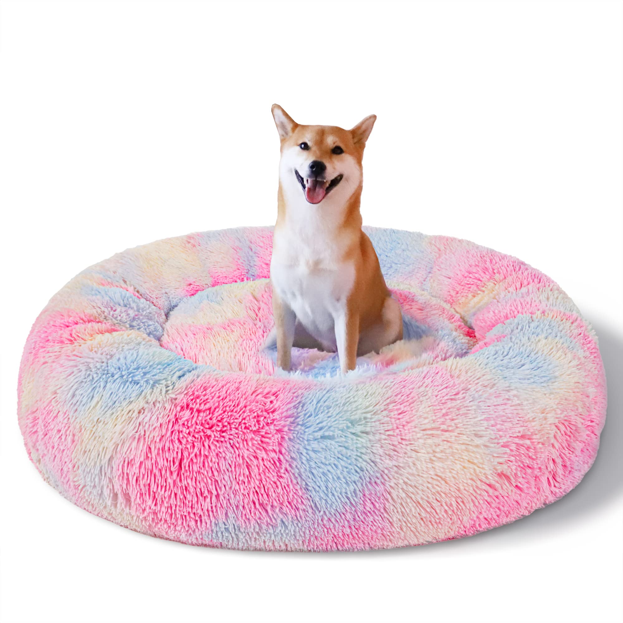 Patas Lague Calming Donut Dog Bed For Small Medium And Large Dogs Anti-Anxiety Plush Soft And Cozy Cat Bed 32 Inches Warming Pet
