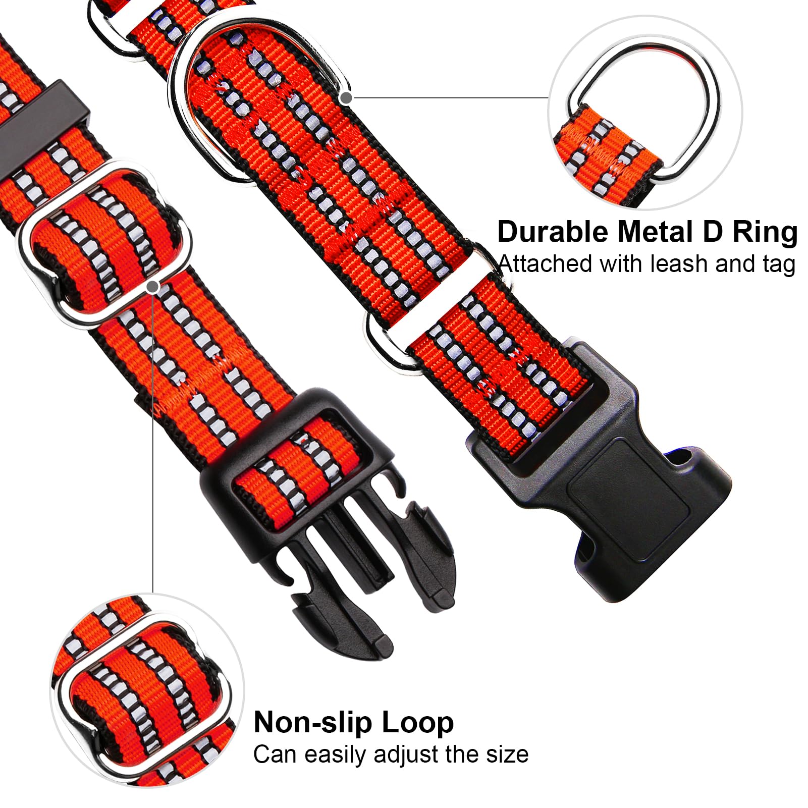 Joyeeiioo Martingale Dog Collar, Adjustable Nylon Reflective Collar With Quick Release Buckle (Bright Orange, Medium)