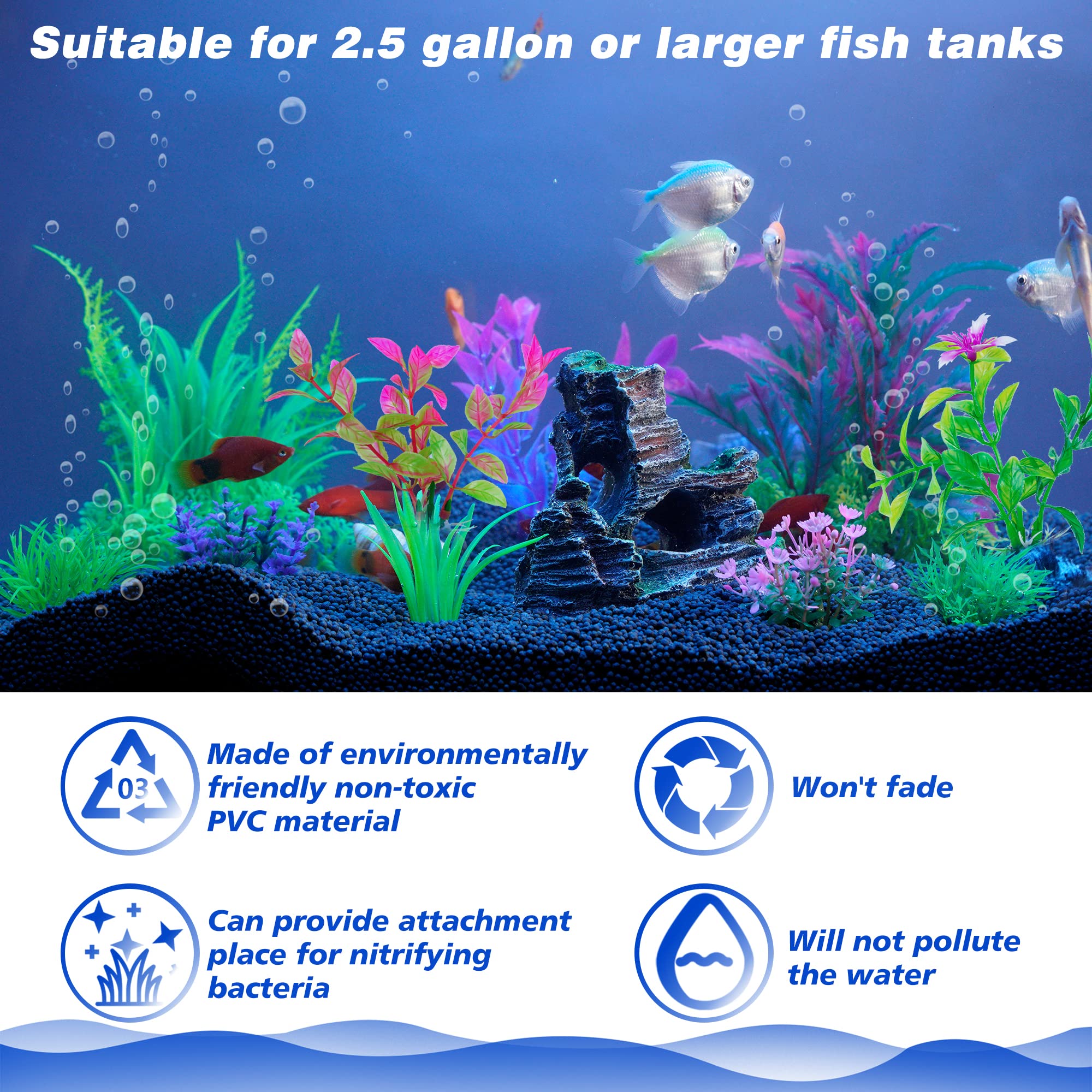 Ameliade Fish Tank Decorations Aquarium Artificial Plastic Plants Decor Set, Goldfish Turtle Betta Fish Tank Grass Accessories Small Fish Bowl Decorations Kit