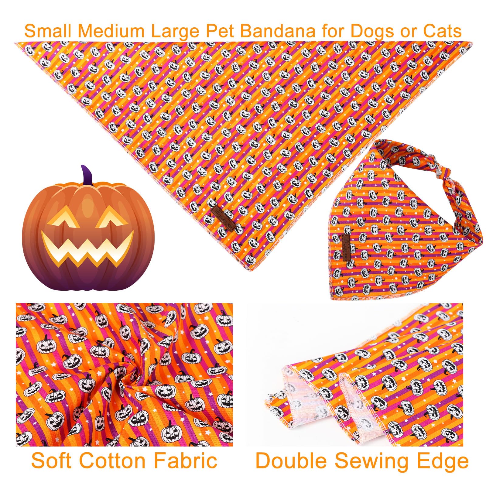 Up Urara Pup Halloween Pumpkin Dog Bandana, Halloween Triangle Bid Scarf With Pumpkin Pattern, Cotton Pet Kerchief For Girl Boy