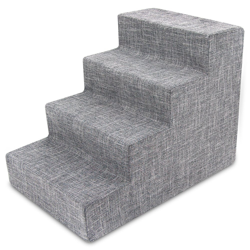 Best Pet Supplies Dog Stairs For Small Dogs & Cats, Foam Pet Steps Portable Ramp For Couch Sofa And High Bed Non-Slip Balanced Indoor Step Support, Paw Safe No Assembly - Ash Gray Linen, 4-Step