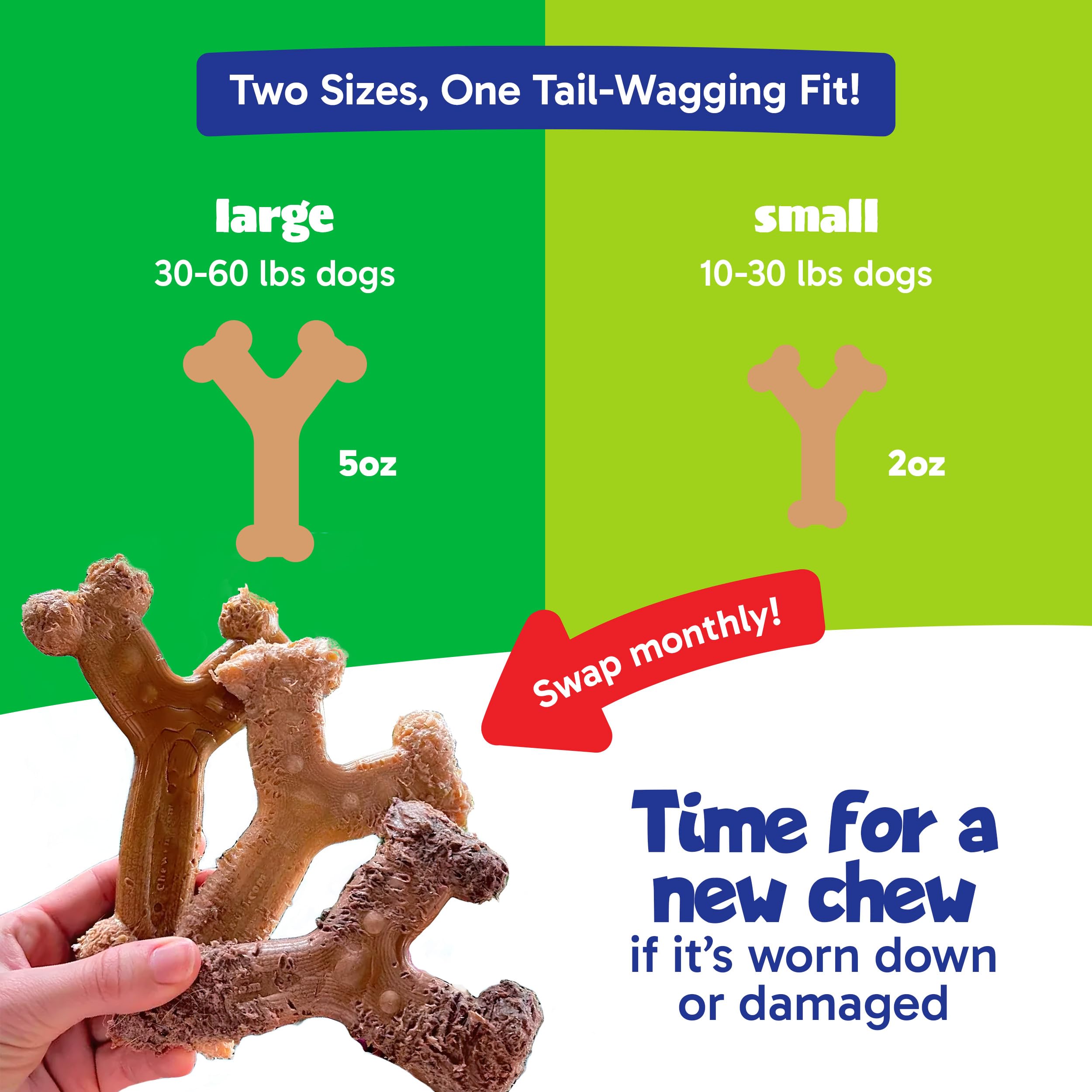 Chew'Ems Durable Chewy Dog Toys | Long-Lasting & Flavorful Chew Dog Toys, Large Dog Breeds| Bacon-Flavored, Large Dogs