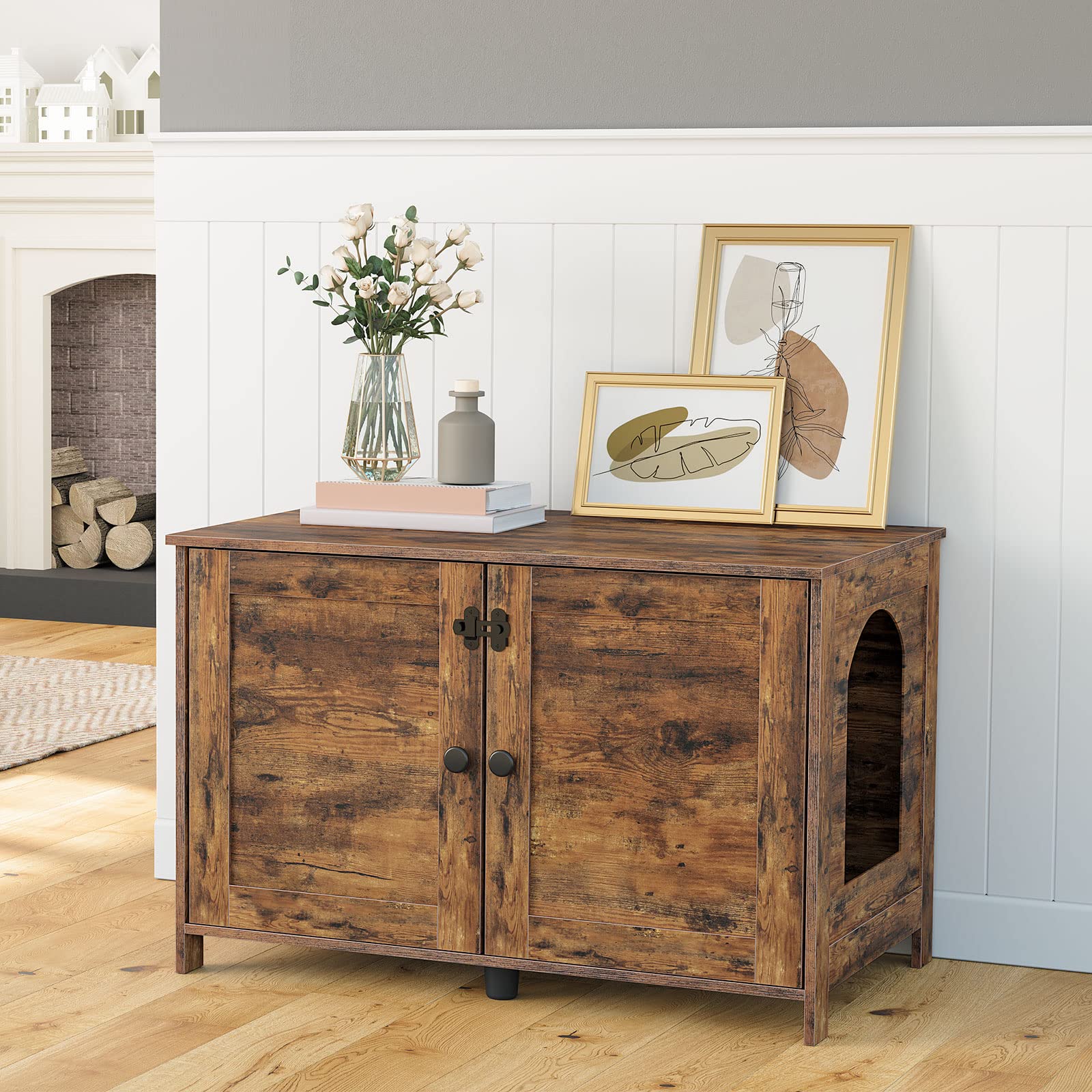 HOOBRO Litter Box Enclosure, Cat Litter Box Furniture with Removable Divider, Large Hidden Litter Box Furniture, Wooden Cat Hous