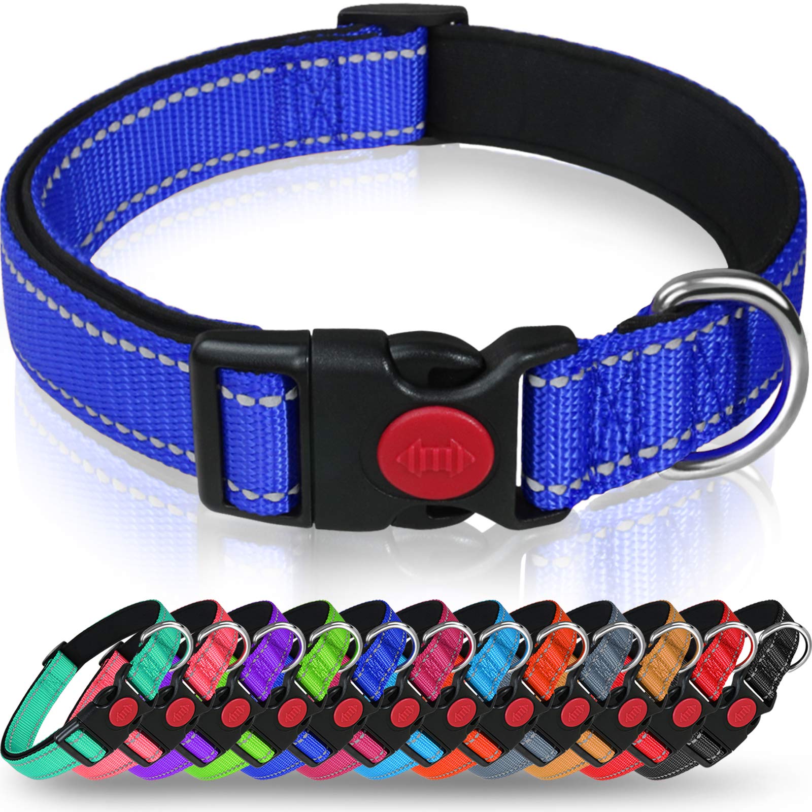 Taglory Reflective Dog Collar With Safety Locking Buckle, Adjustable Nylon Pet Collars For Medium Dogs, Navy Blue