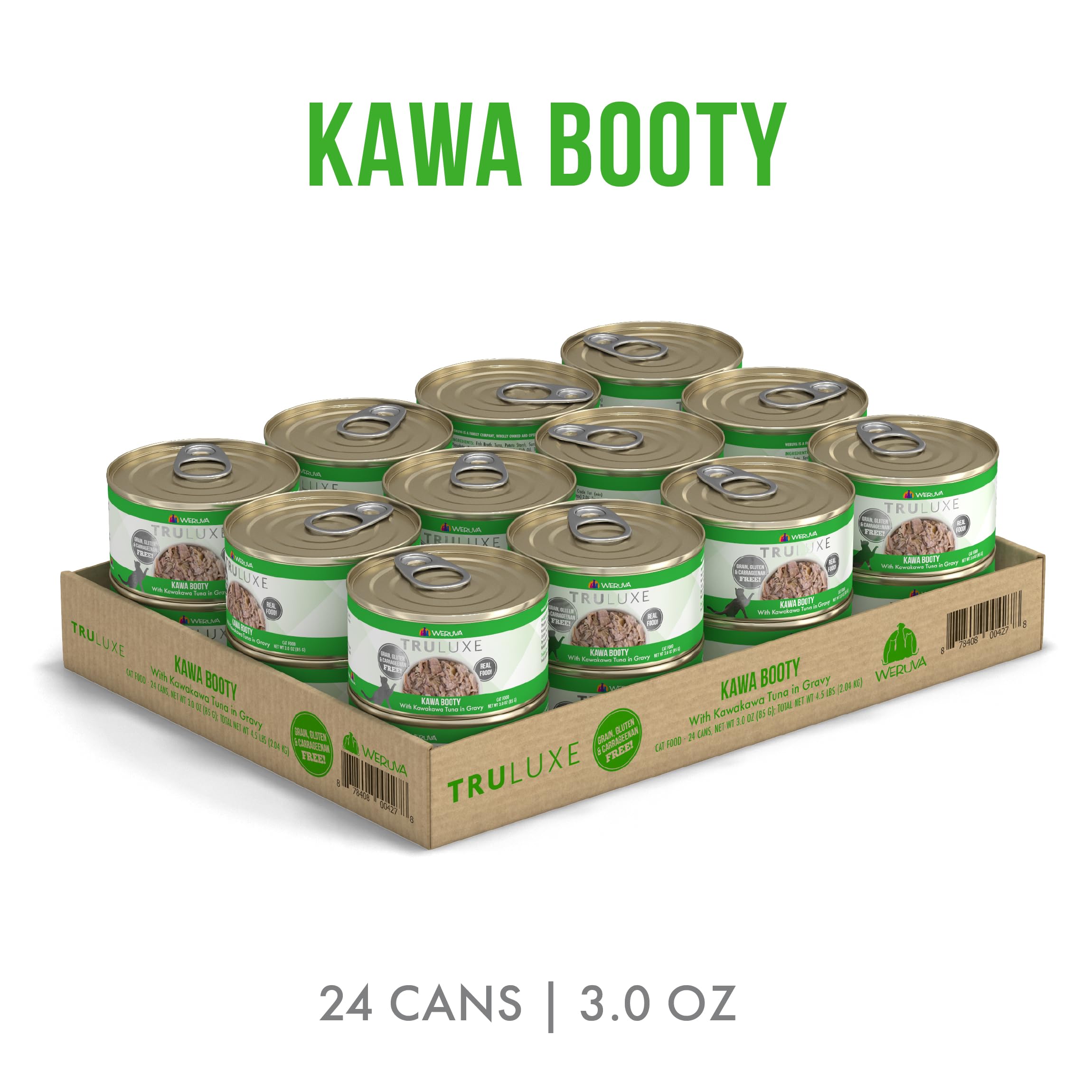 Weruva Truluxe Cat Food - Kawa Booty with Kawakawa Tuna in Gravy, 3oz Can (Pack of 24), Green