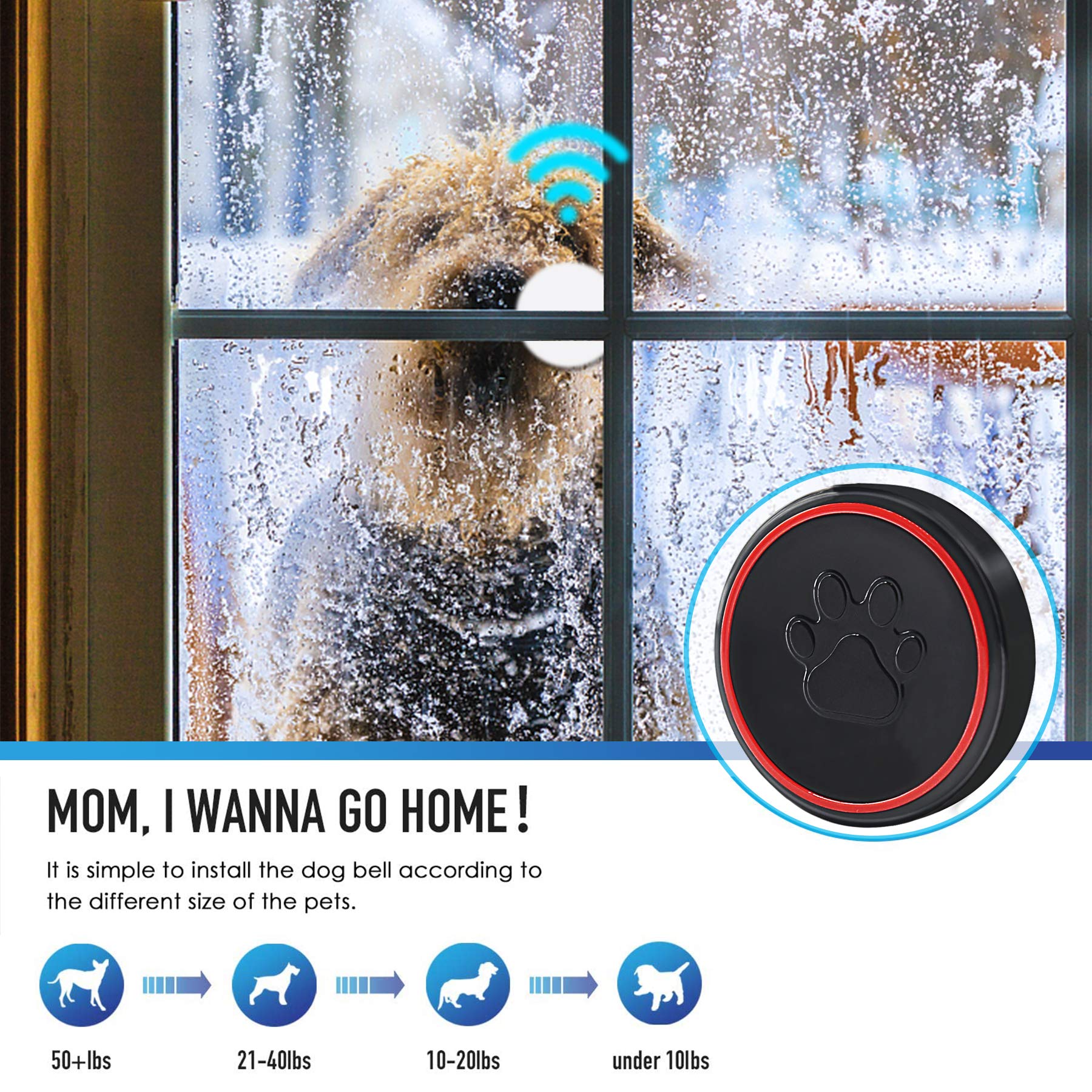 Chunhee Dog Door Bell Wireless Dog Doorbells With Warterproof Touch Button Dog Bells For Potty Training,2.3 Inches Button
