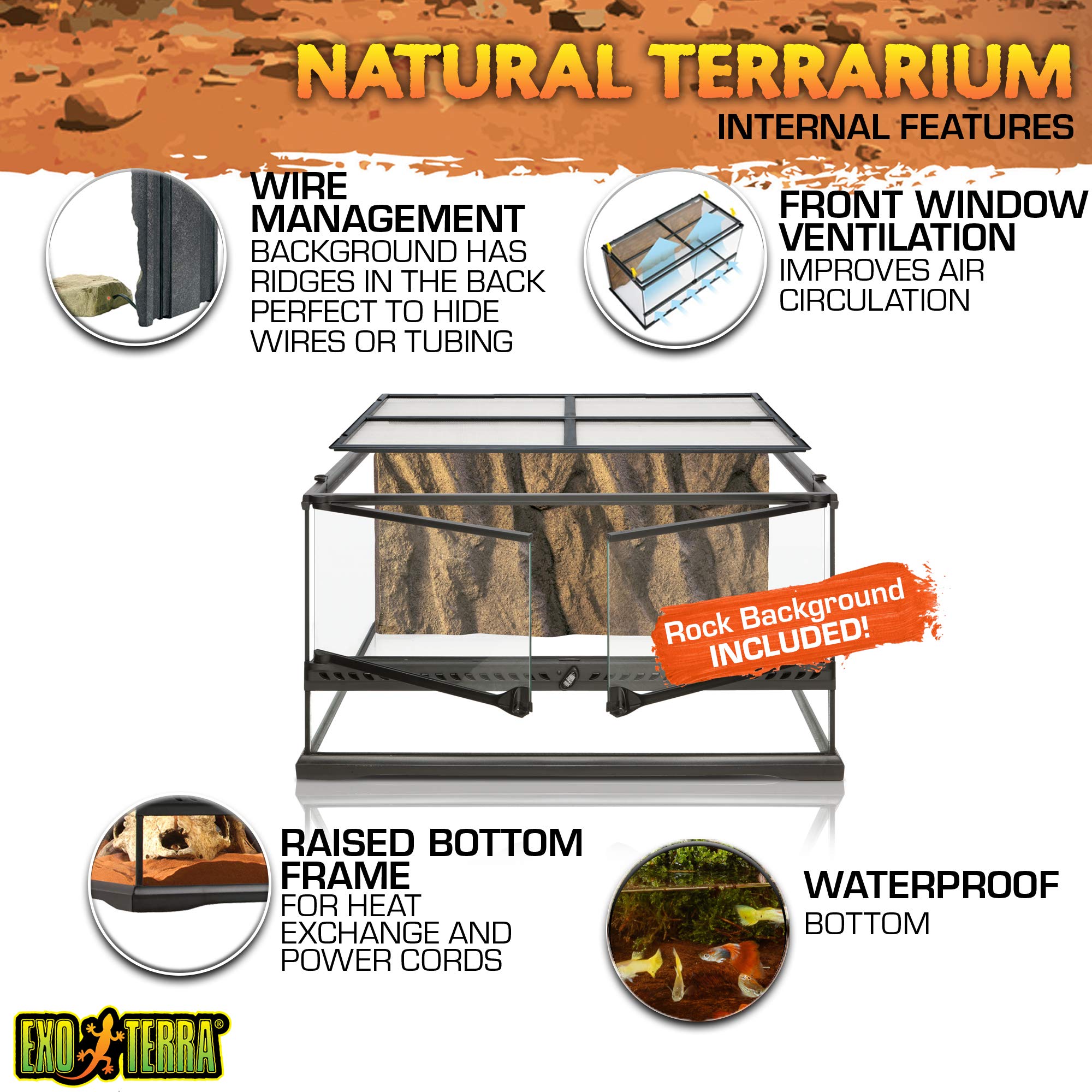 Exo Terra Glass Natural Terrarium Kit - Perfect For Reptiles And Amphibians, Short Wide Design For Optimal Space, 24 X 18 X 12 Inches, Pt2604A1