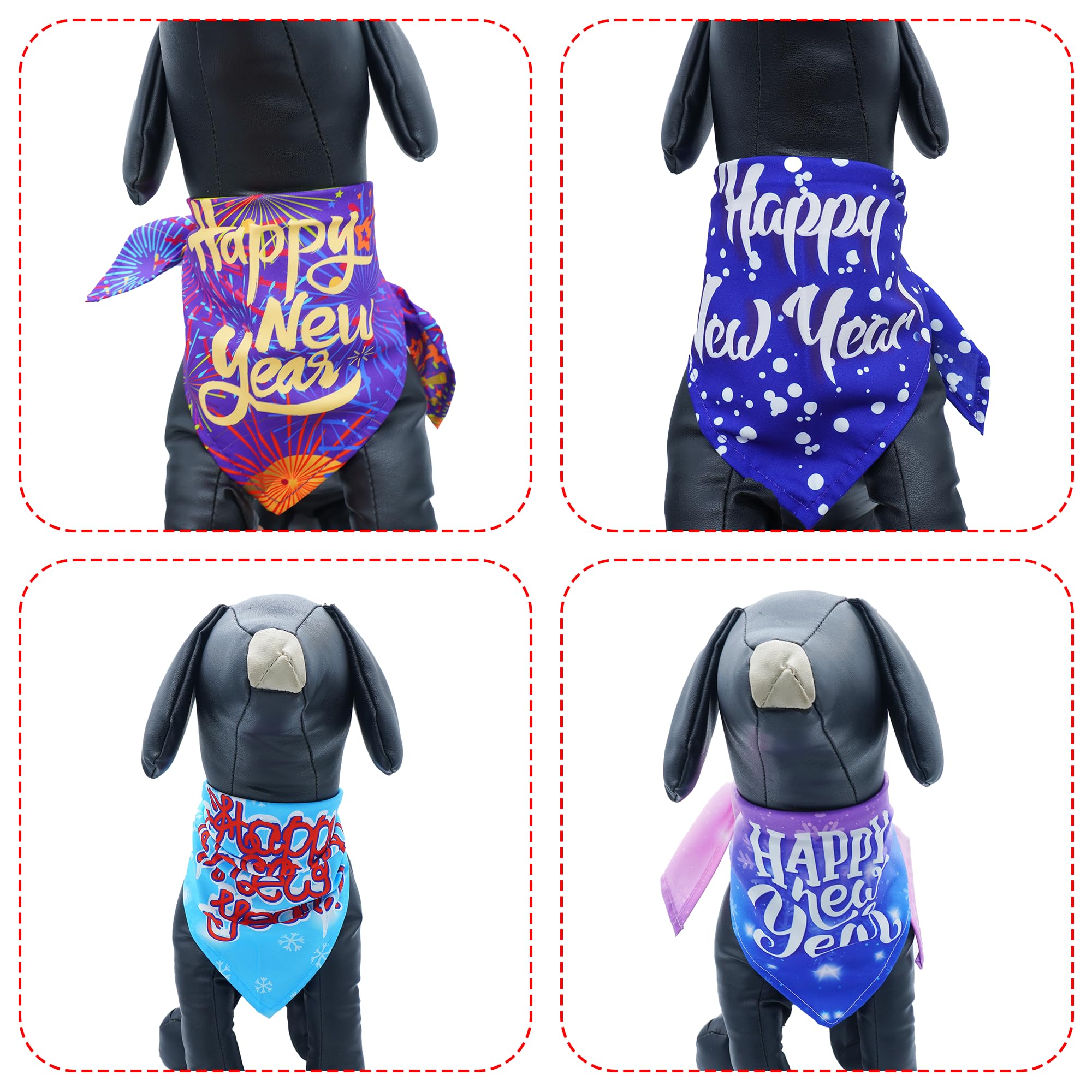 JpGdn 10PCS Dog Bandanas Happy New Year for Large Breed Dog XL XXL Kerchief Triangle Bibs Head Scarves for Boys and Girls Groomi