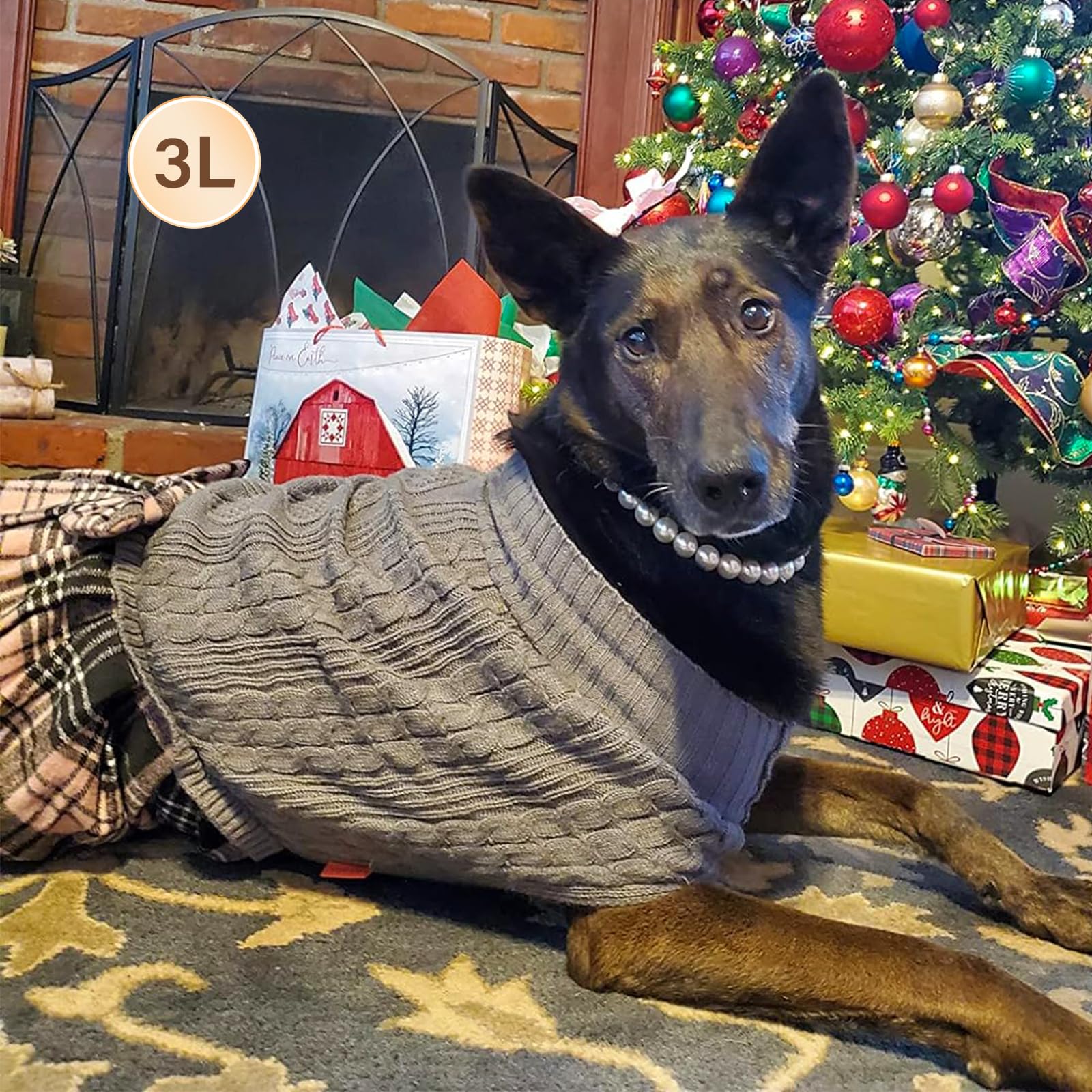 KYEESE Dog Sweater Large Dogs Sweater with Bowtie Checkered Soft Clothes Large Size Dogs Turtleneck Warm Pet Sweater Pet Sweater