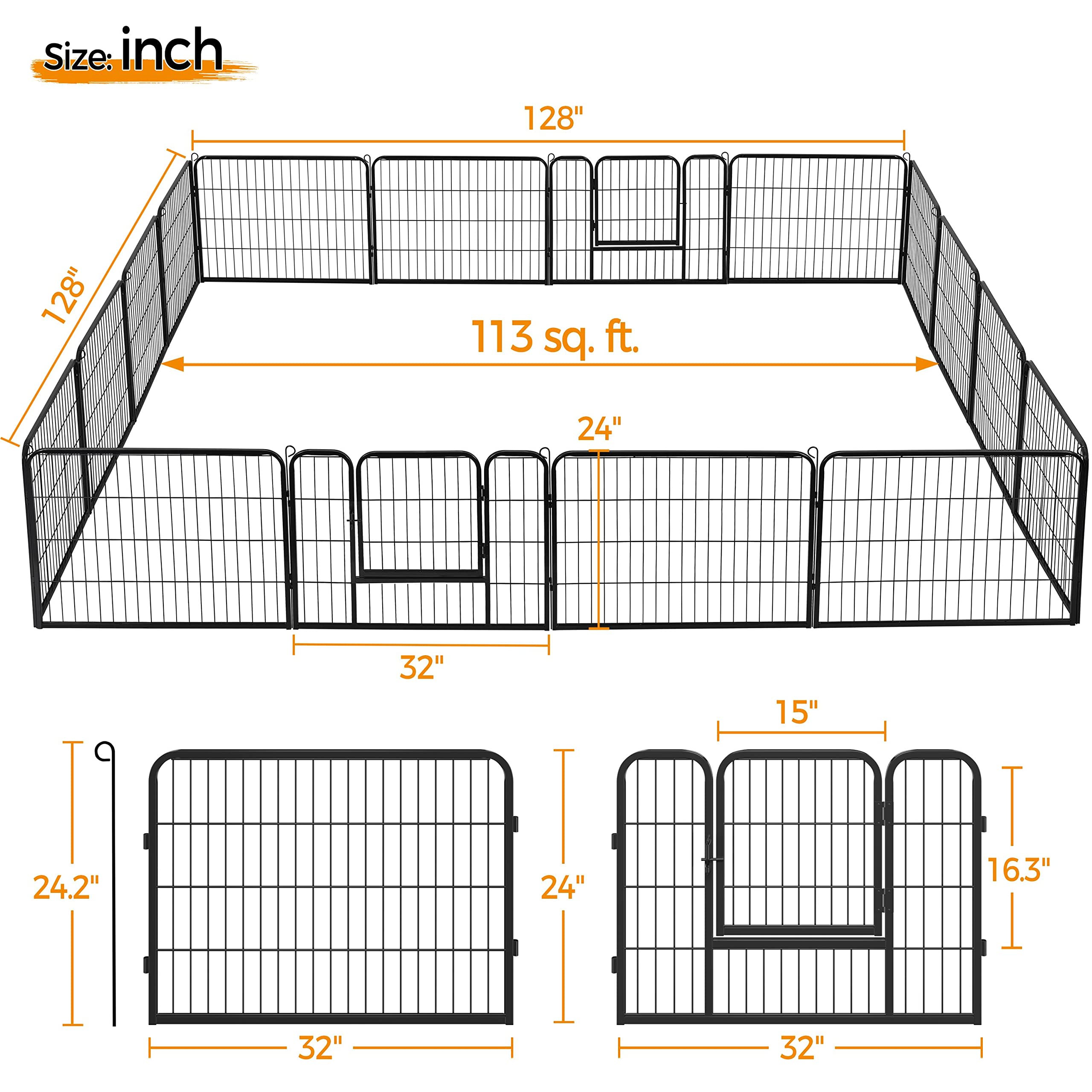 Topeakmart 24-Inch Foldable Dog Pen Metal Pet Playpen Puppy Cat Exercise Fence Barrier Playpen Kennel Outdoor Indoor Black 16 Pa