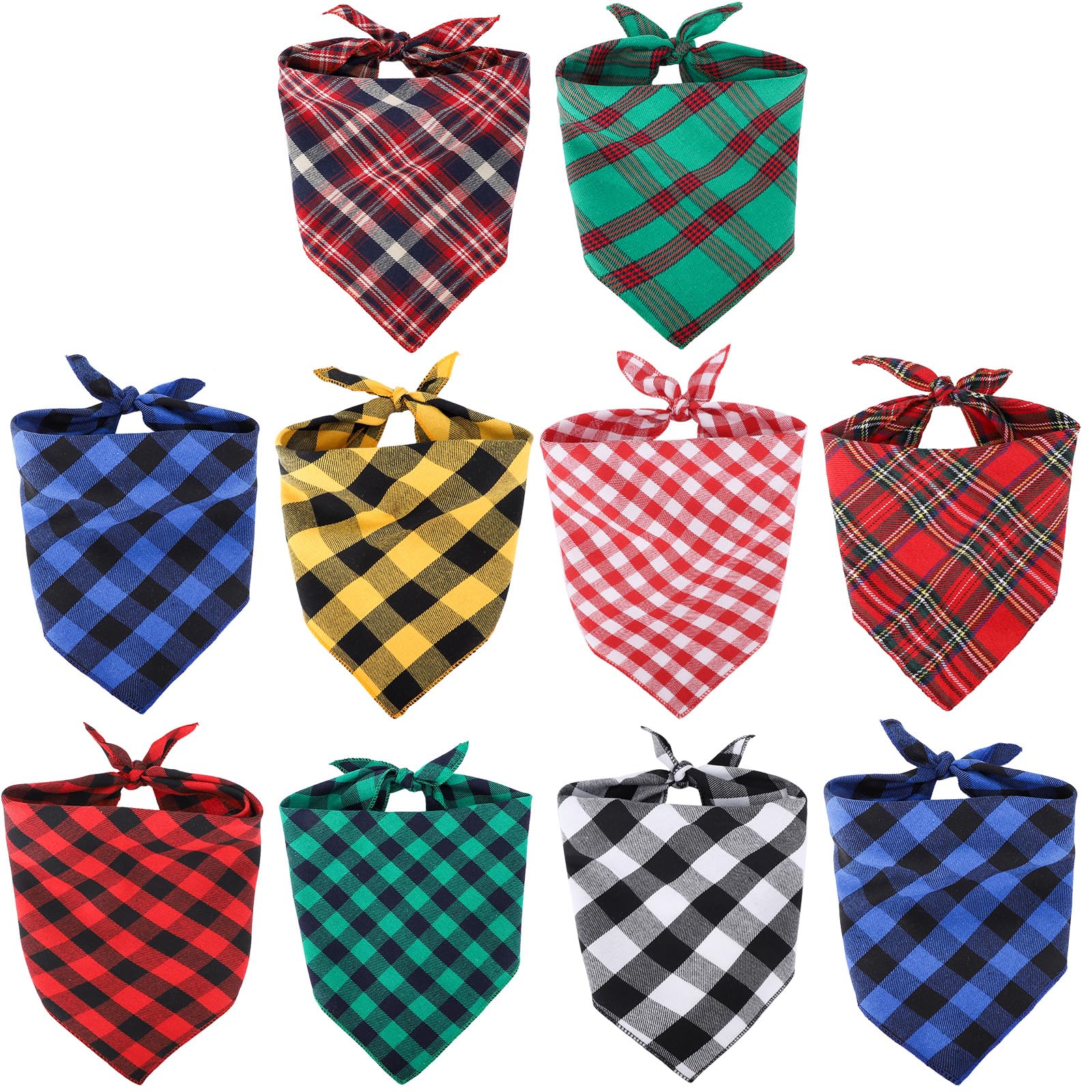 Segarty 10 Pack Dog Bandanas Triangle, 22.8''X15.7'' Washable Plaid Bibs Accessories Bulk For Small Medium Dogs Cats Large Puppy