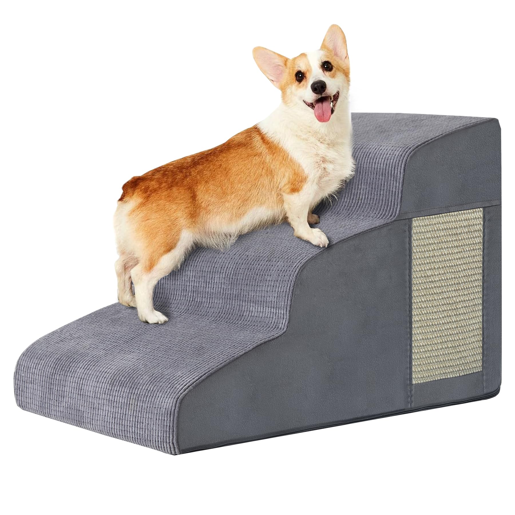 Pet Stairs, Dog Stairs For Small Dogs, Dogs Steps, 3-Step Curved Dog Ramp For Bed, Couch, Sofa, Car And Chairs, Non-Slip Bottom 