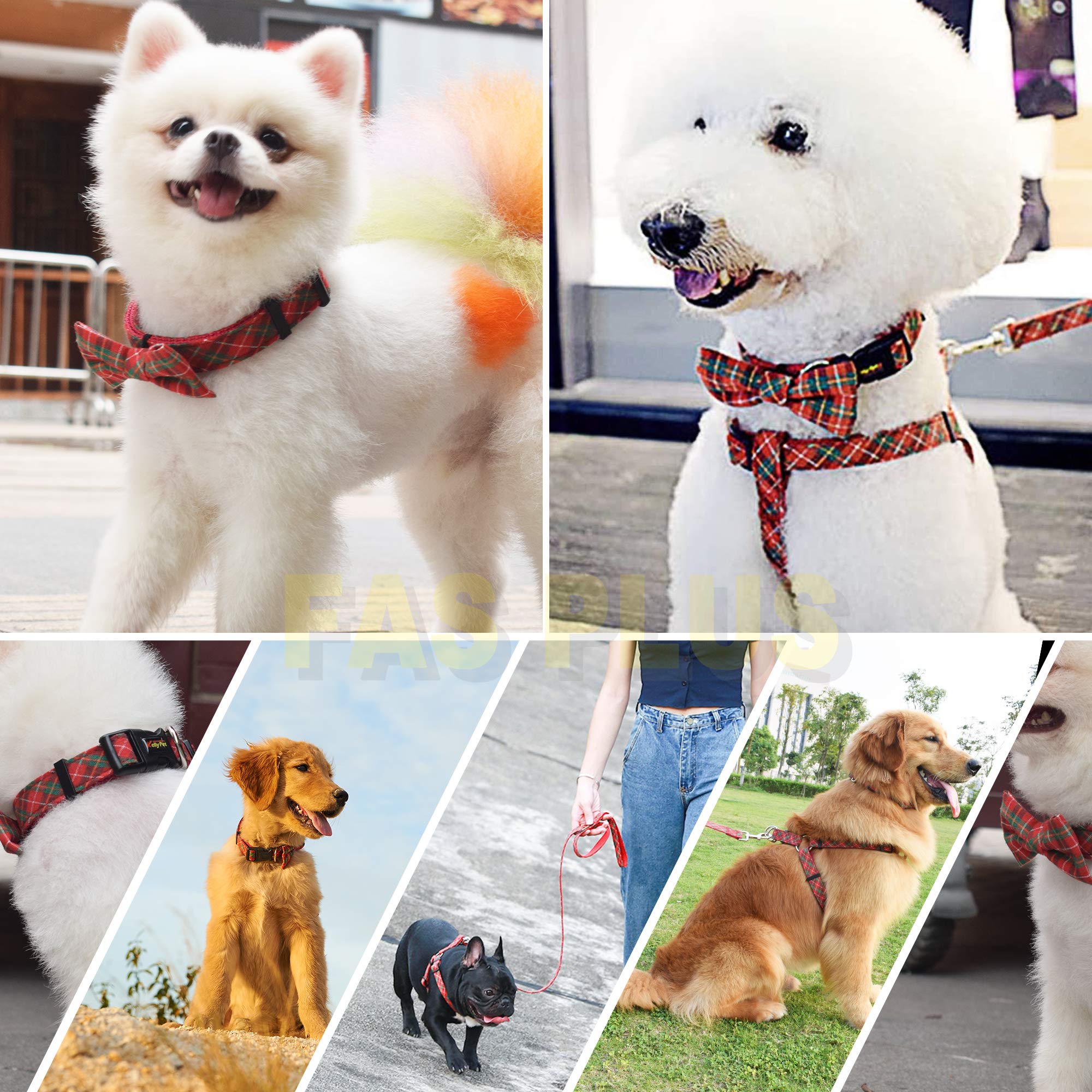 Fas Plus No Pull Dog Harness And Leash Set With Bow Tie Collar,Adjustable Vest Harness Back Clip Heavy Duty 4Ft Leash For Small, Medium, Large And Extra Large Dogs.(Grey/White-Xl)