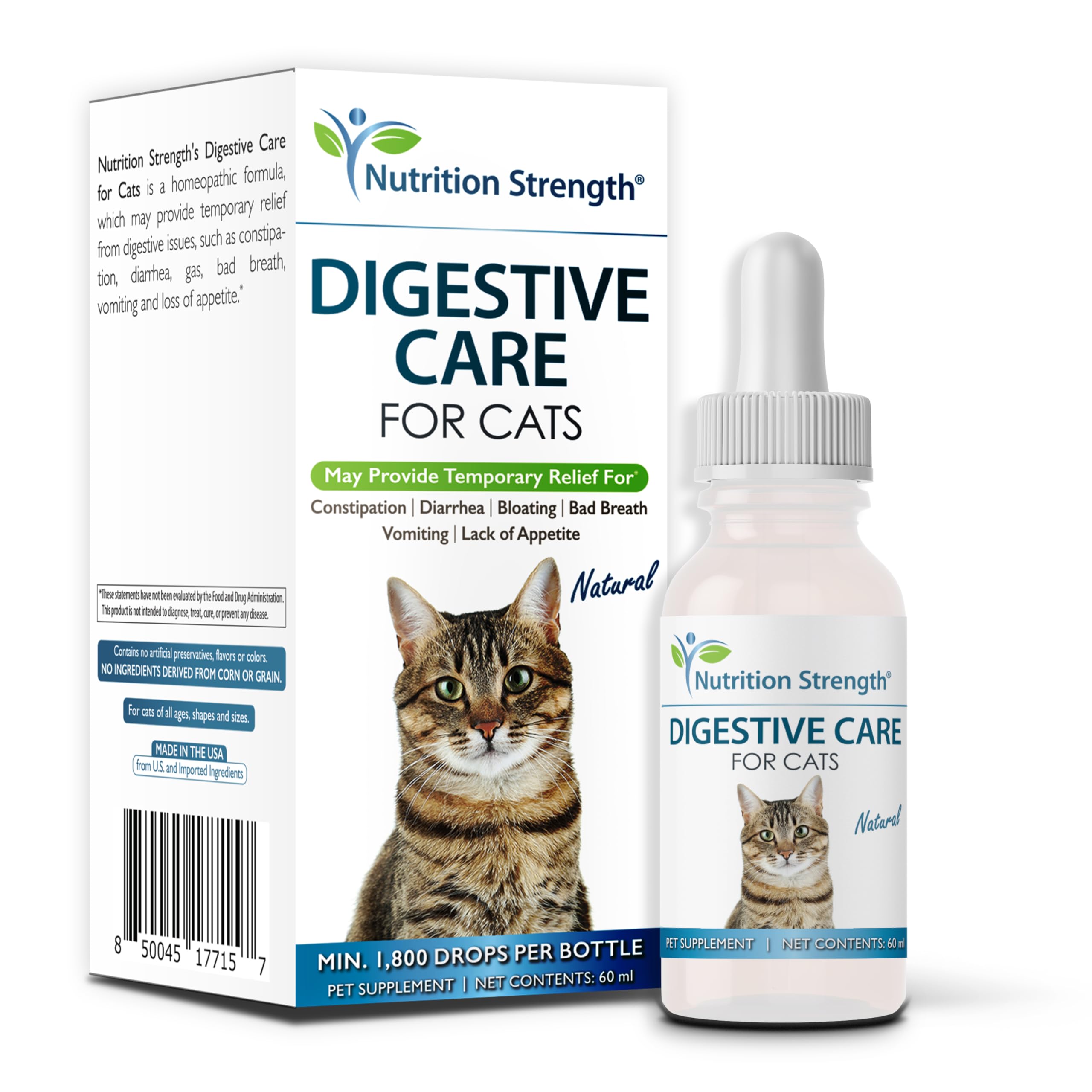 Nutrition Strength Digestive Care for Cats, Natural Constipation Relief for Cats and Kittens & Support for Diarrhea, Bloating, B