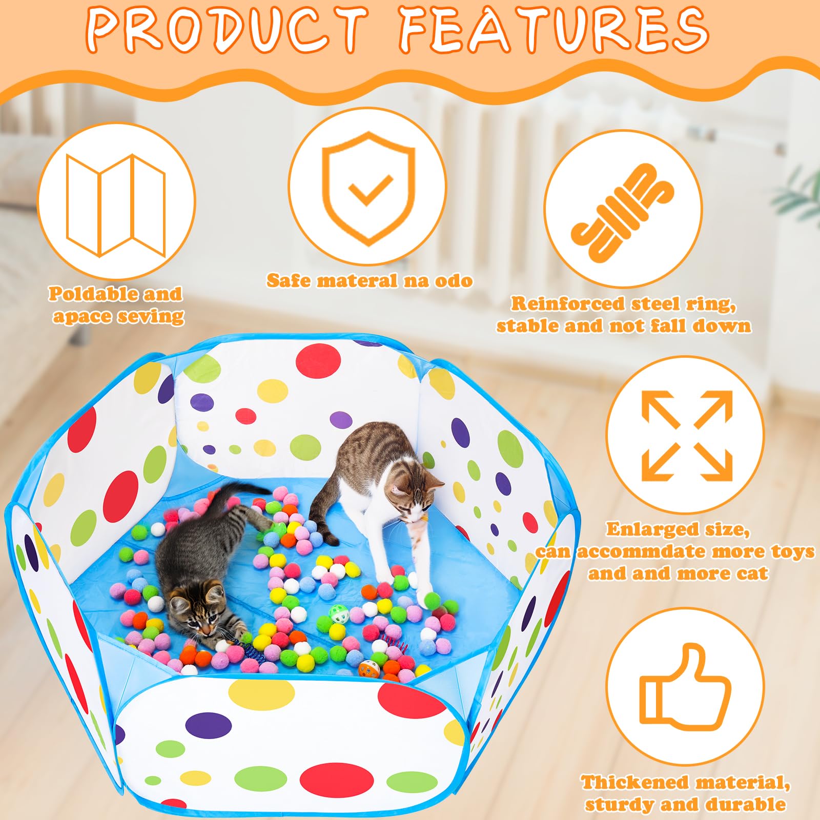 Palksky Ball Pit With 210 Toy Balls And 4 Spring Toys - Interactive Cat Toys For Bored Indoor Cats Self Play, Enrichment Toy For