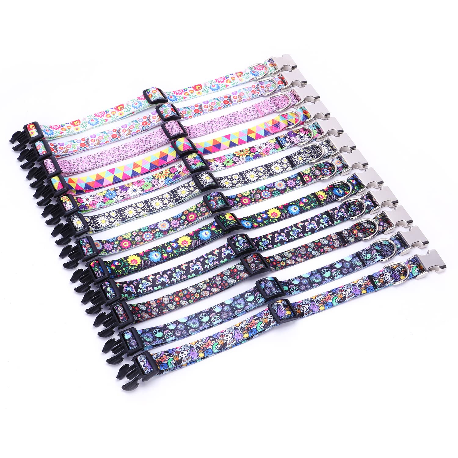 Flower Skull Dog Collars For Medium Dogs, Pretty Pattern Print Funny Fun Dog Collar Metal Buckle Durable Soft Female Puppy Colla