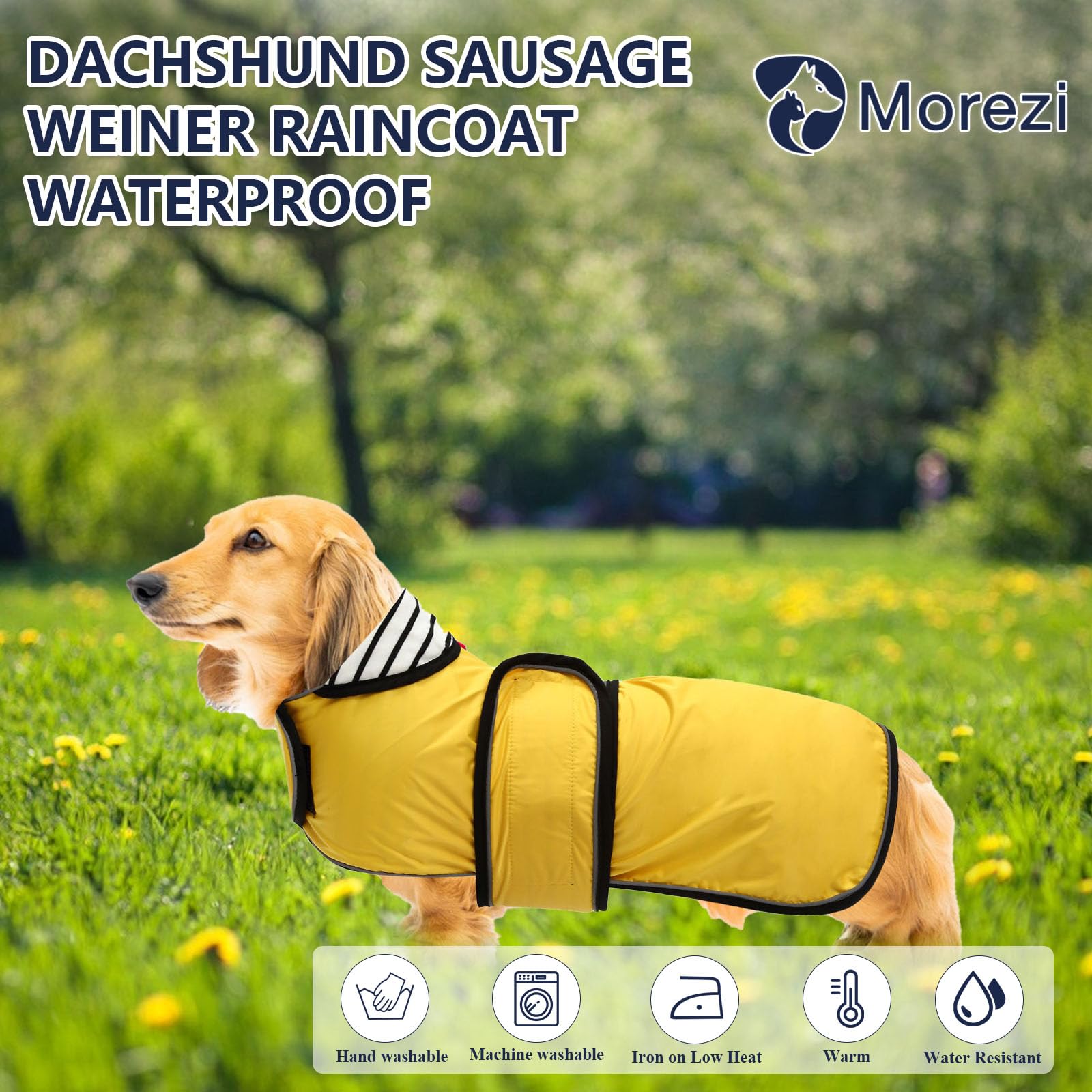 Dachshund Raincoat Waterproof, Perfect For Dachshund Sausage Weiner Long Back Breeds With Reflective Stripe Rain Coat For Dogs Great Coverage In Autumn Winter - Yellow - Xs