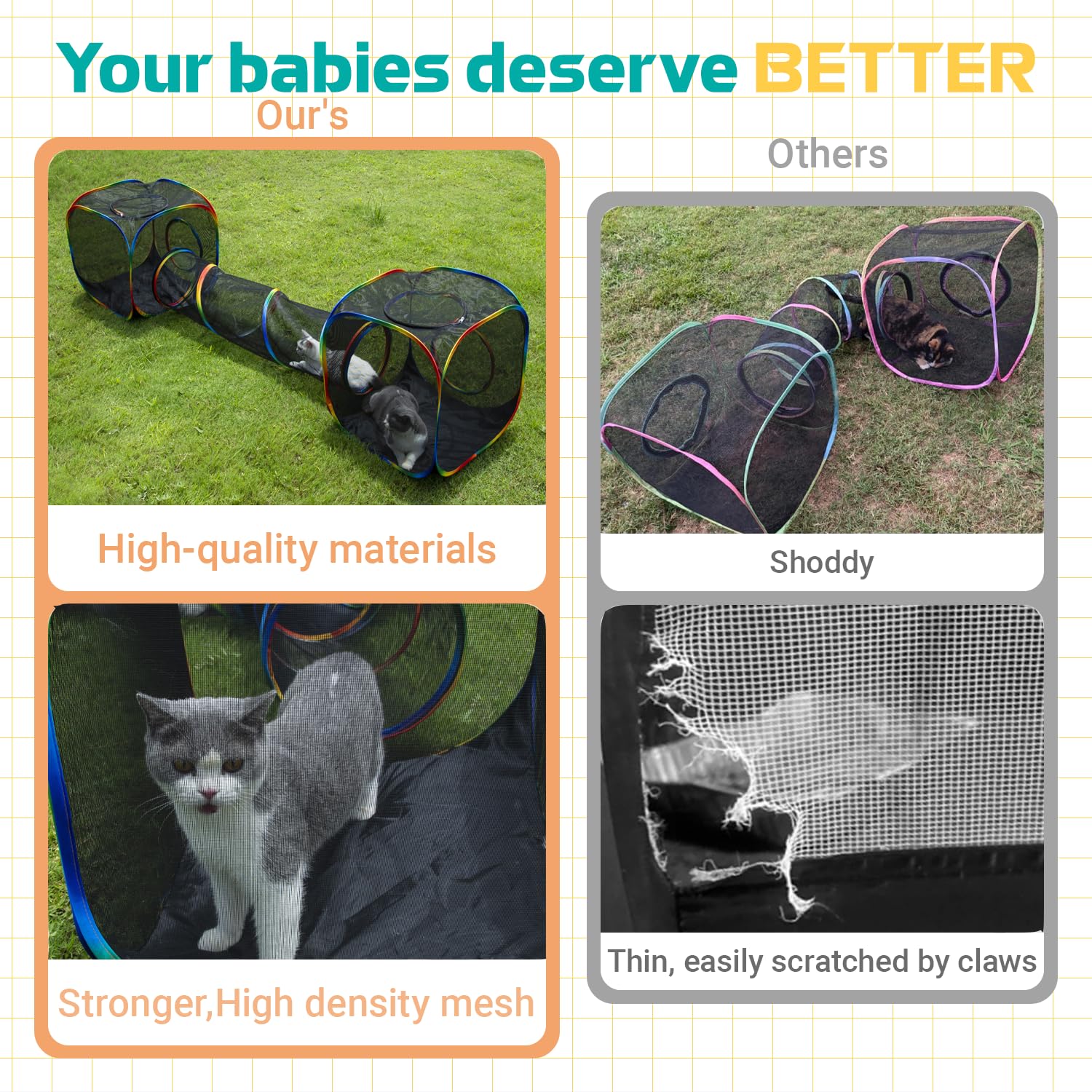 Luckitty Outdoor Rainbow Cat Enclosures Playground,Outside House For Indoor Cats Include Portable Tent, 2 Way With 2 Cube Tunnel