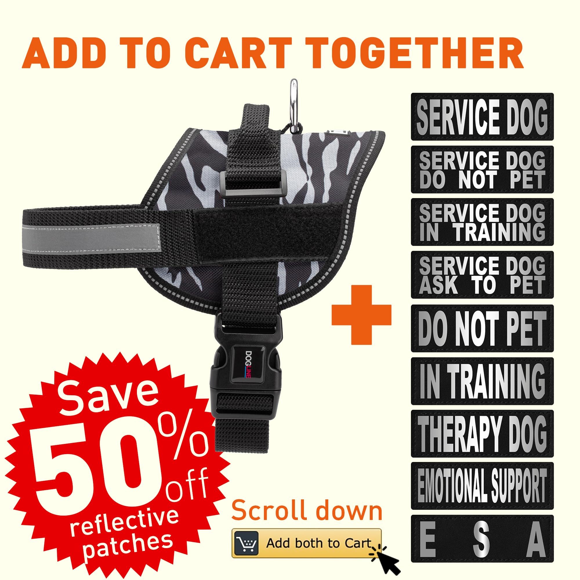 Dog Harness, Reflective No-Pull Adjustable Vest With Handle For Walking, Training, Service Breathable No - Choke Harness For Small, Medium Or Large Dogs Room For Patches Zebra Black/White Xl 36'-46'