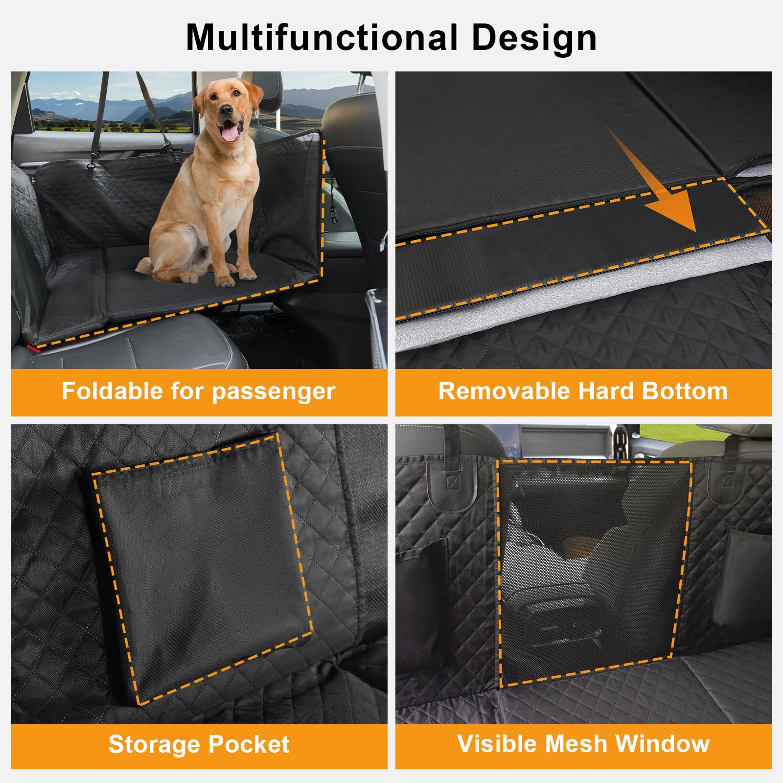 Honest Back Seat Extender For Dogs, Dog Car Seat Cover Hard Bottom 400Lbs, Dog Car Seat Covers With Large Space, Waterproof Dog