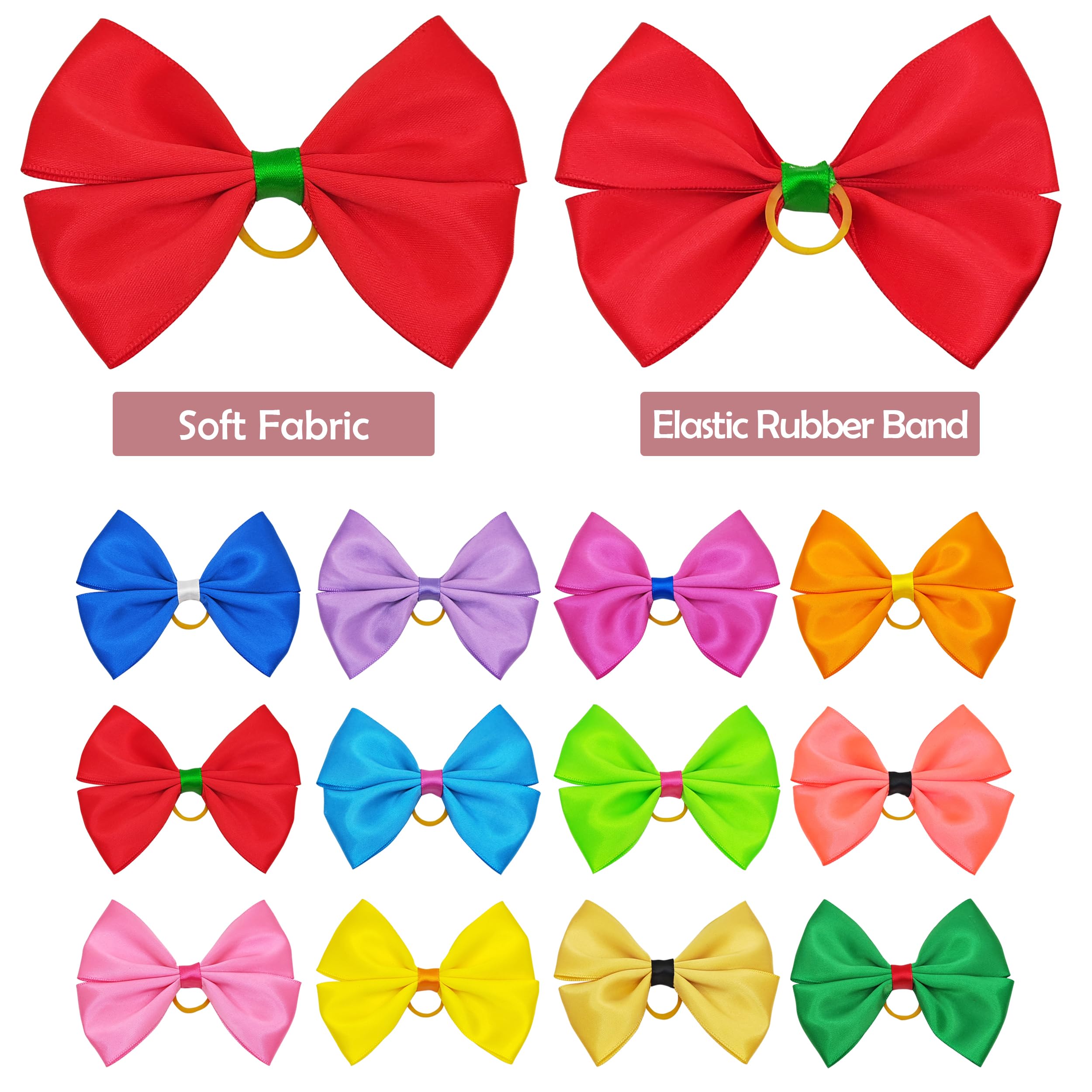 Jpgdn 24Pcs Big Dog Hair Bows For Large Dog Long Hair Solid Color Pink Bule Red Purple Yellow Green Orange Rose Girl Boy Bowknot