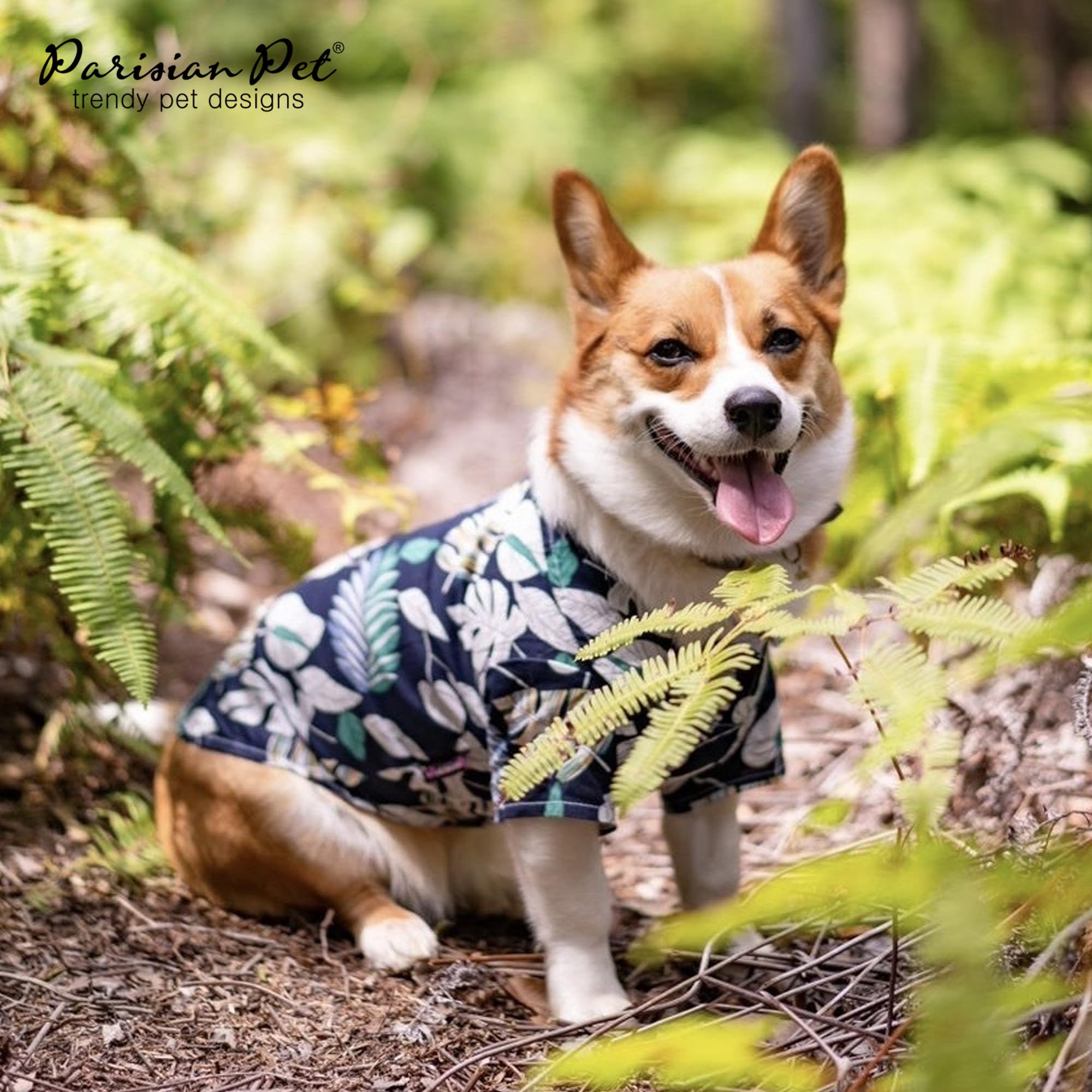 Parisian Pet Palm Leaves Dog Shirt - 100%Cotton Summer Clothes - Stylish Beach Outfit - Hook And Loop Closure - Machine Washable