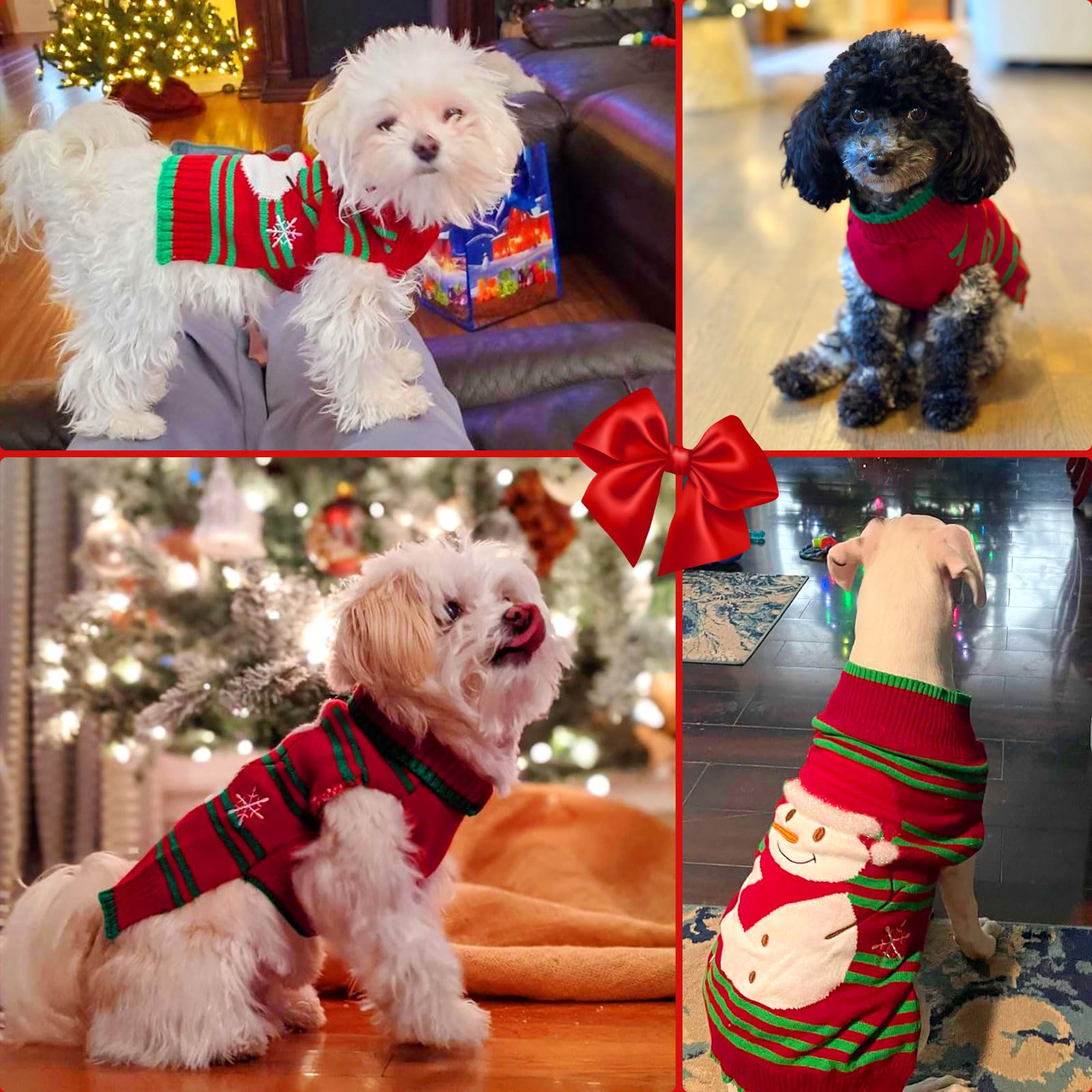 Axiijgl Small Dog Christmas Sweater - Snowflake & Snowman Fleece Dog Sweater With Leash Hole For Dachshund, Chihuahua, Frenchie