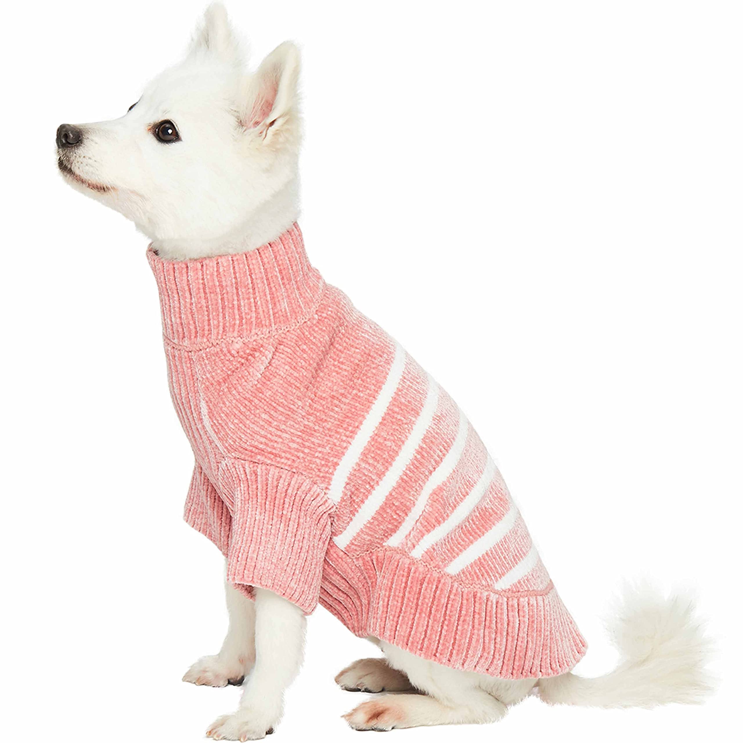 Blueberry Pet Cozy Soft Chenille Classy Striped Dog Sweater in Dusty Rose, Back Length 22'', Pink Clothes for Dogs