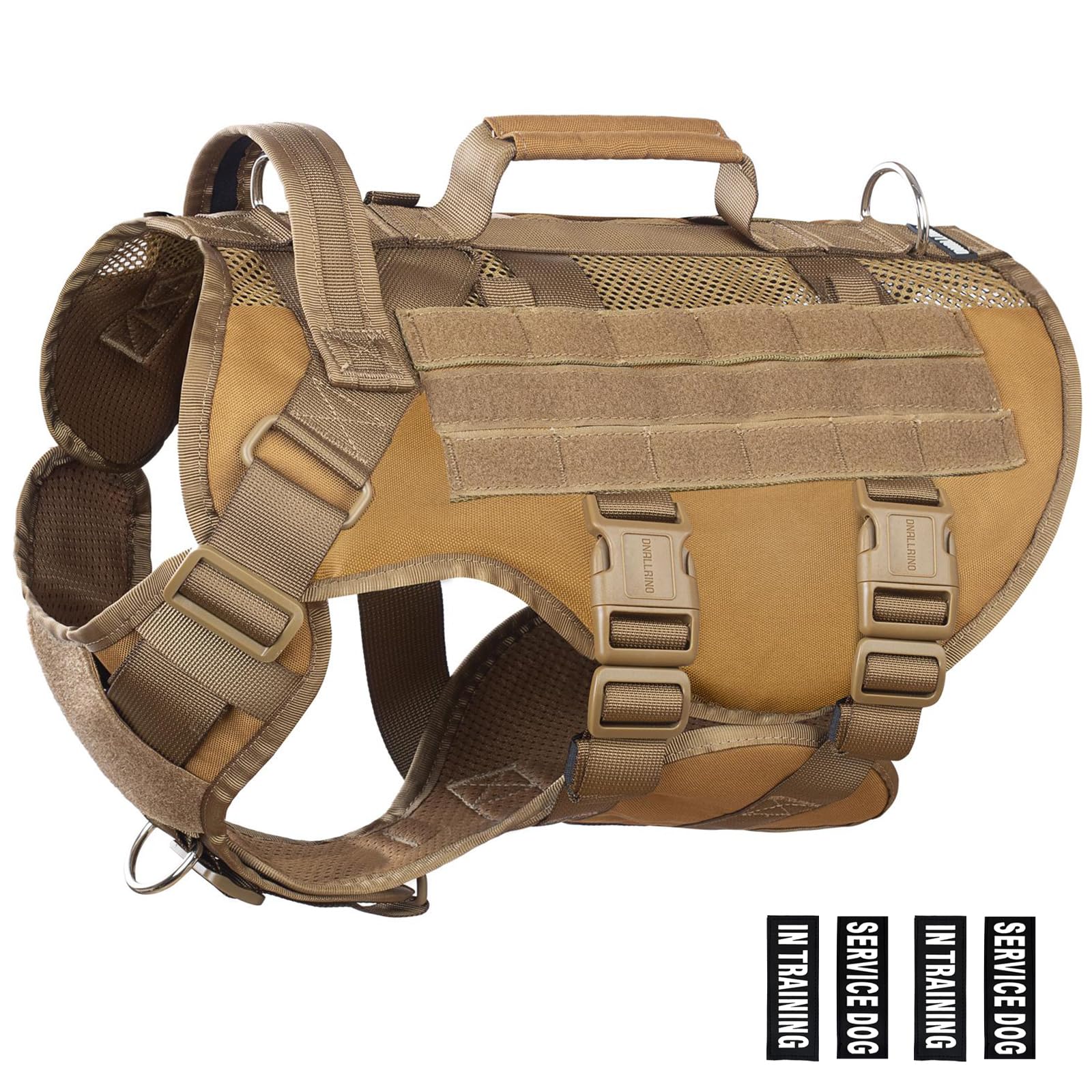 Dnallrino Tactical Dog Harness For Large Dogs, Breathable Air Mesh Dog Vest Harness, Service Dog Vest With Double Handles, No Pu