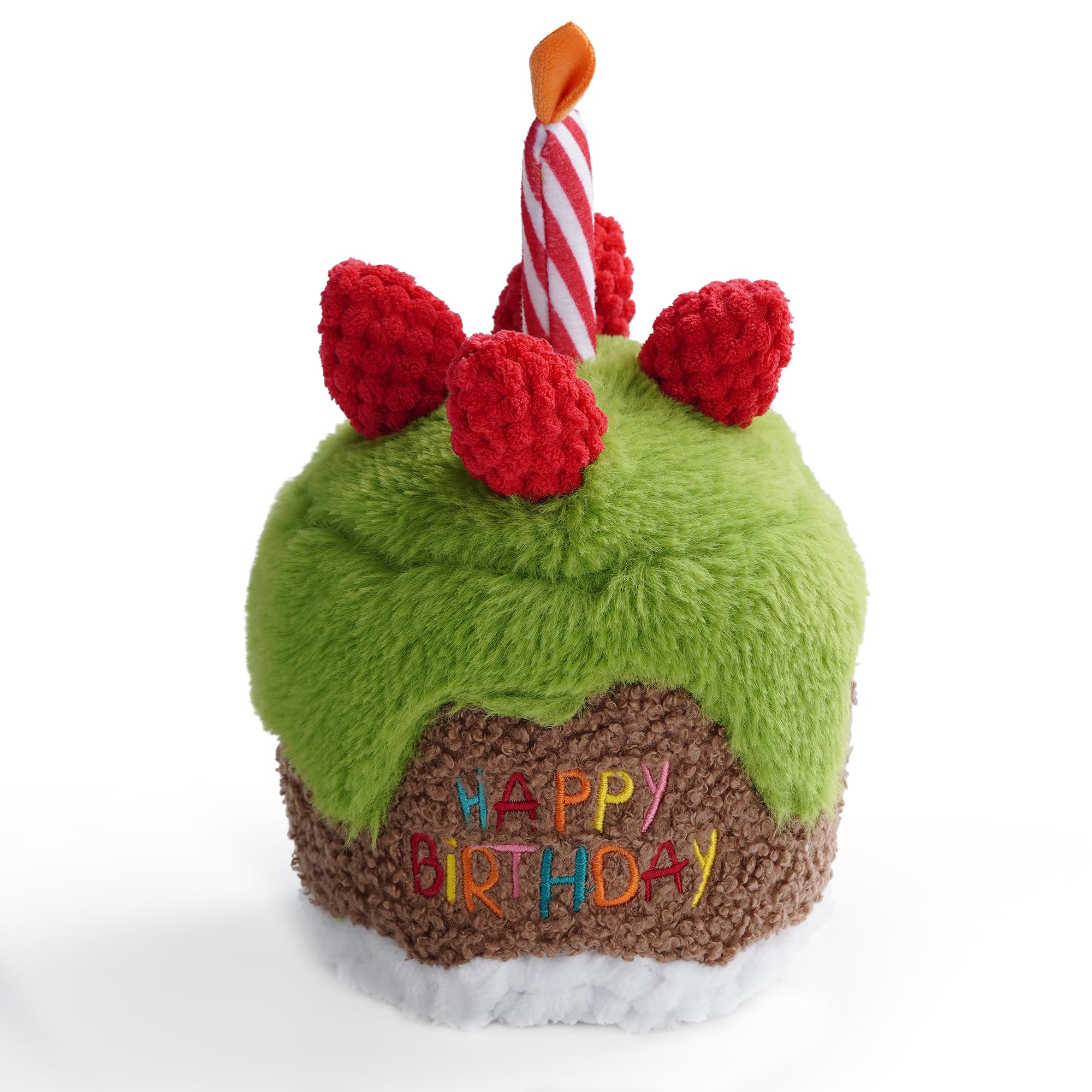Fuzzwoof Dog Happy Birthday Cake Singing Toy with Crinkle, Stuffed Plush Puppy Present for Birthday Party, Dog Toy for Small Med