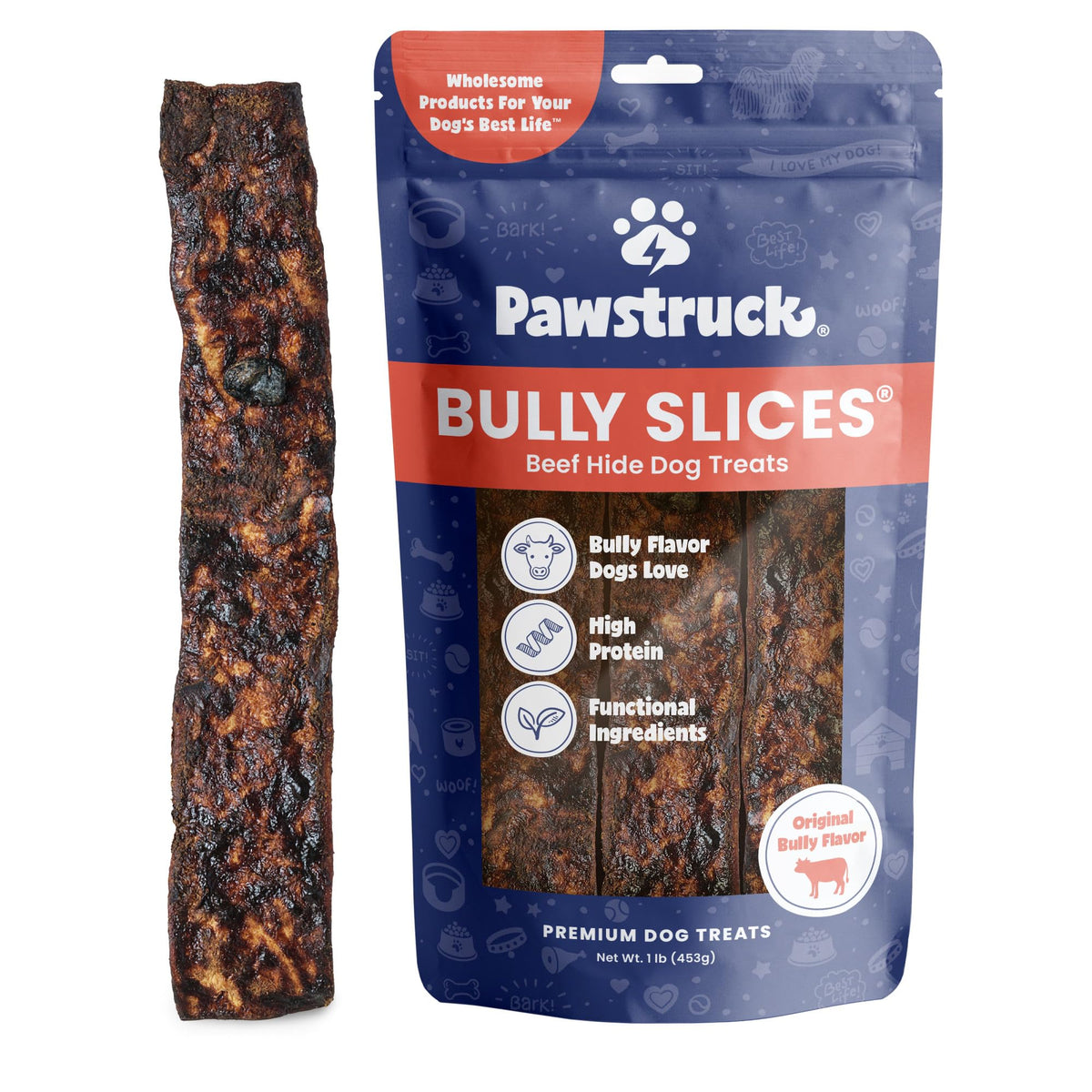 Pawstruck Bully Slices Premium Rawhide Chew Sticks, Beef Flavor - Low Fat High Protein Treat For Small, Medium, Large Dogs - No Artificial Ingredients - 1 Lb. Bag - Packaging May Vary