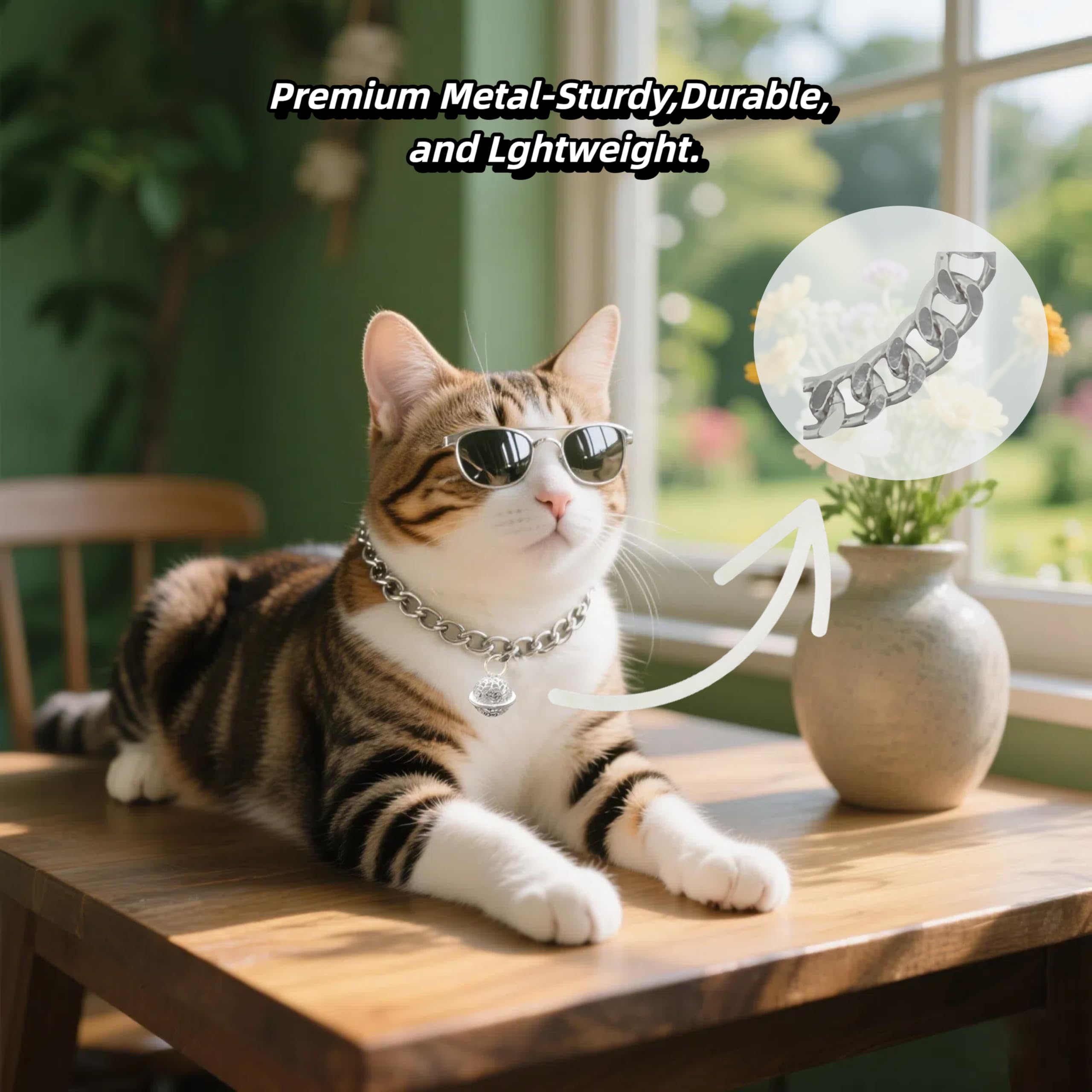 Cwyza Silvercat Chain Collar With Bell - Lightweight Metal Collar For Gifts, Adjustable Cuban Jewelry For Cats & Dogs (Silver, S