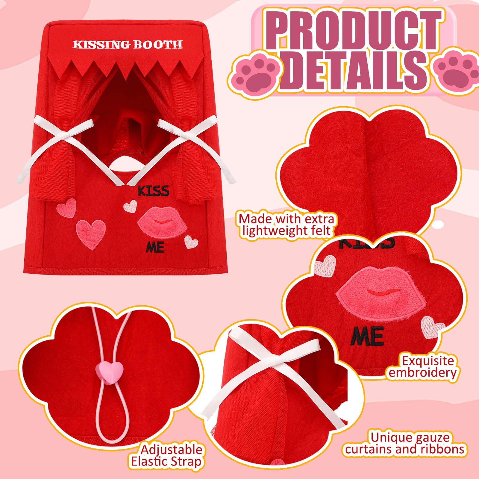 Solsew Halloween Dog Costume Kissing Booth Headpiece For Dog And Cats Cute Pup Kissing Booth Pet Headwear Costume Gift For Holid